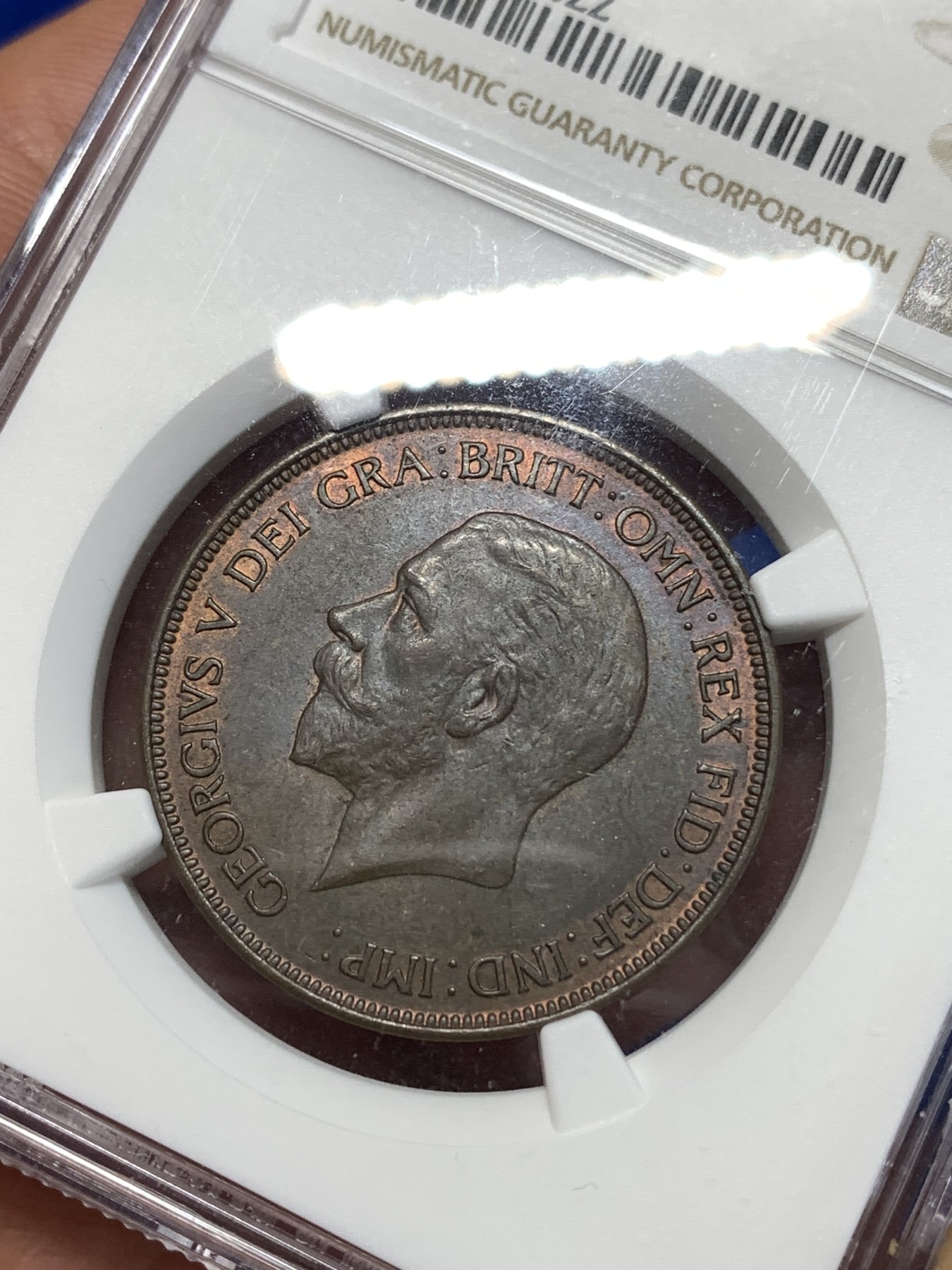 《竞宝斋》第260场-周日，周一，周二 3场连拍 (全场包邮) NGC MS63BN 英国1936年乔五1便士铜币