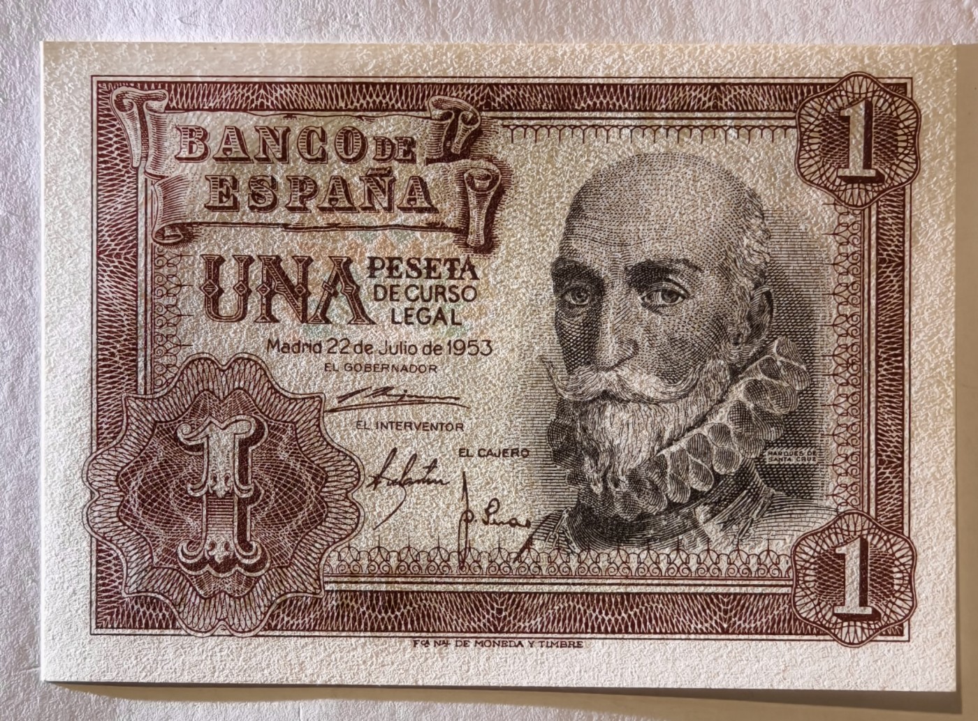 紫瑗钱币——第341期拍卖——纸币场 西班牙 1953年 阿尔瓦罗 1比塞塔 UNC (p-144a)