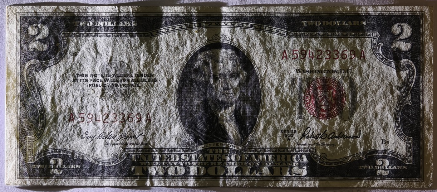 紫瑗钱币——第341期拍卖——纸币场 美国 1953年 A序列 托马斯·杰斐逊 2美元 红印 政府券 AU