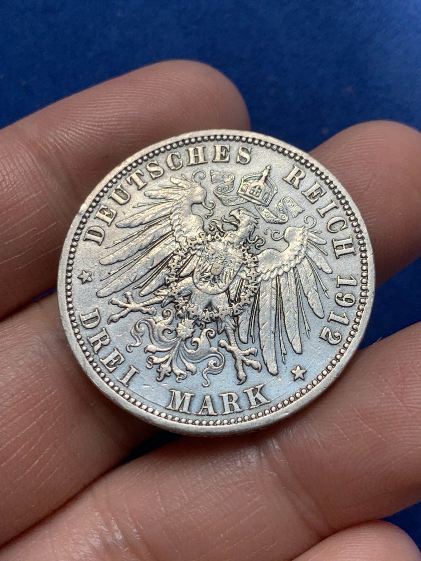 《竞宝斋》第260场-周日，周一，周二 3场连拍 (全场包邮) 德国1912年普鲁士威廉二世3马克银币