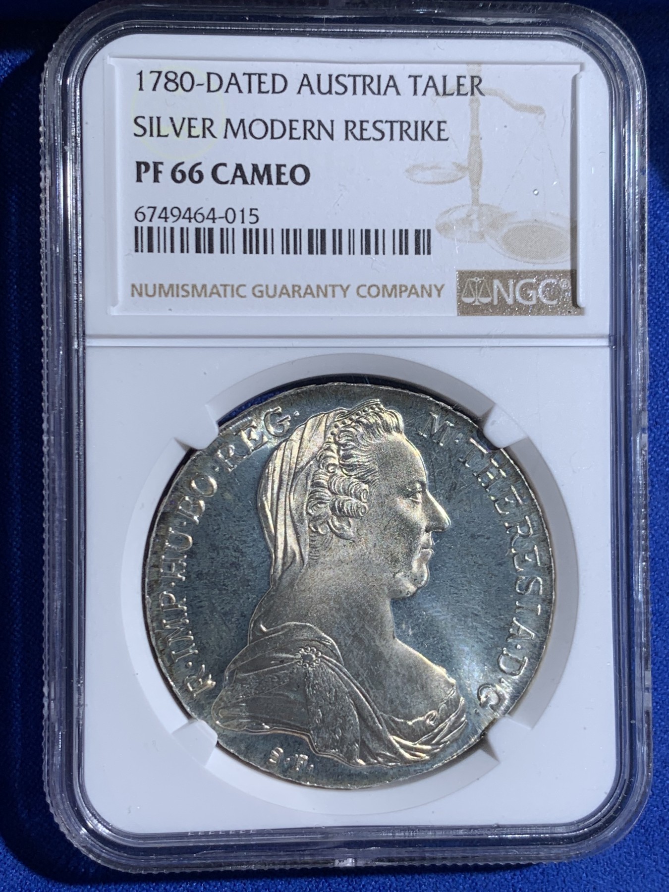 《竞宝斋》第260场-周日，周一，周二 3场连拍 (全场包邮) NGC PF66 1780年奥匈帝国奥地利女王大奶妈1泰勒官方后铸版，原汁原味五彩包浆，PROOF镜面状态精制币，高分经典品种