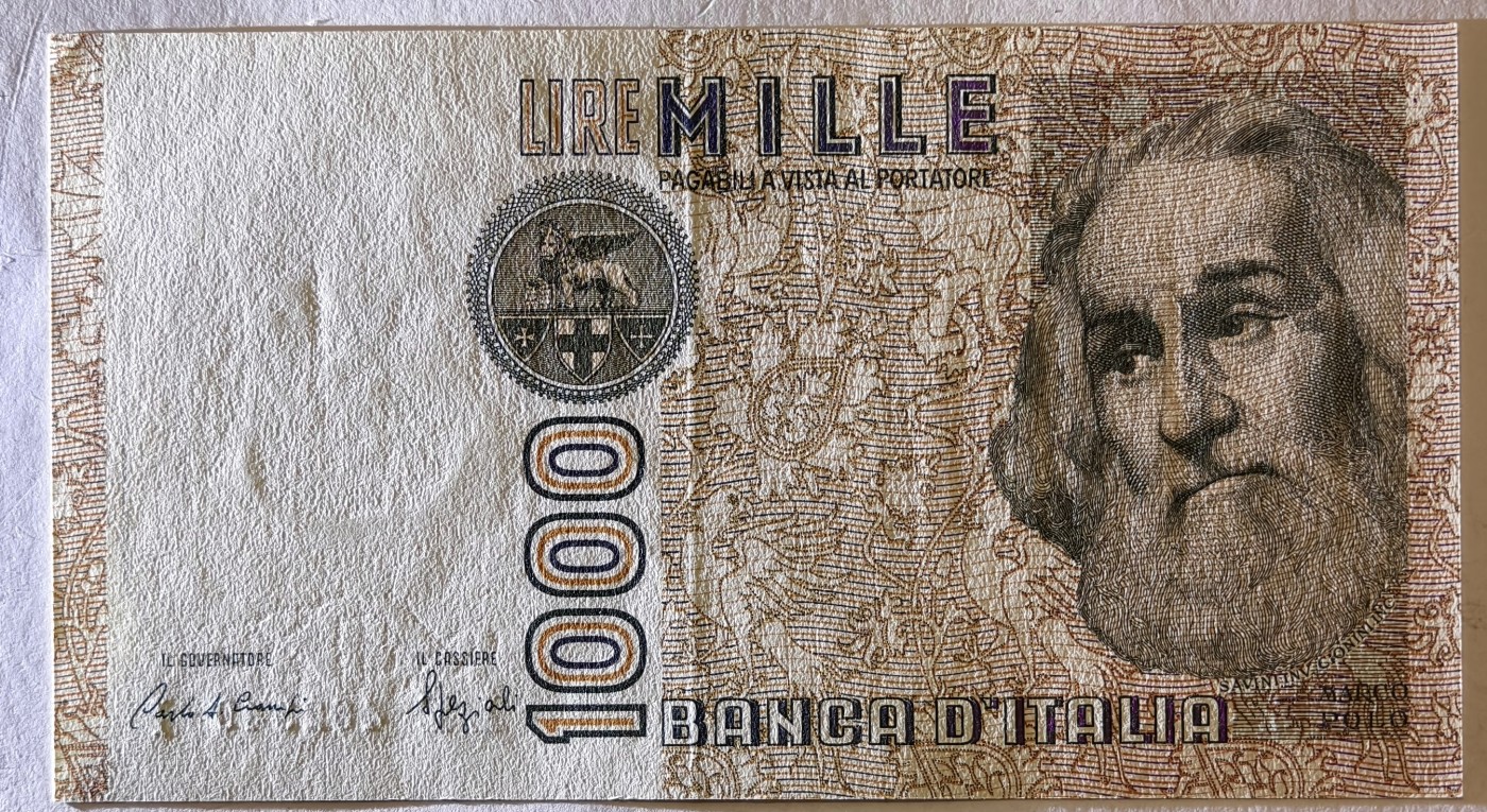 紫瑗钱币——第341期拍卖——纸币场 意大利 1982年 达·芬奇 1000里拉 UNC