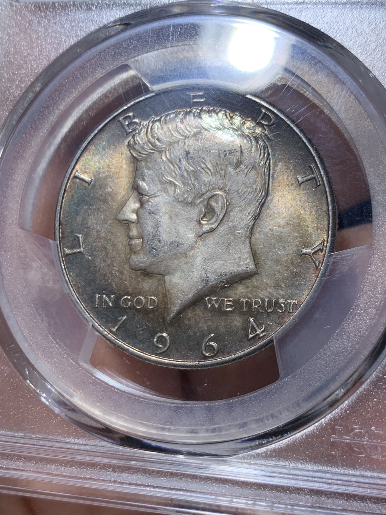 《竞宝斋》第260场-周日，周一，周二 3场连拍 (全场包邮) PCGS MS64 美国1964年肯尼迪50美分银币 900高银版 双面带彩非常漂亮