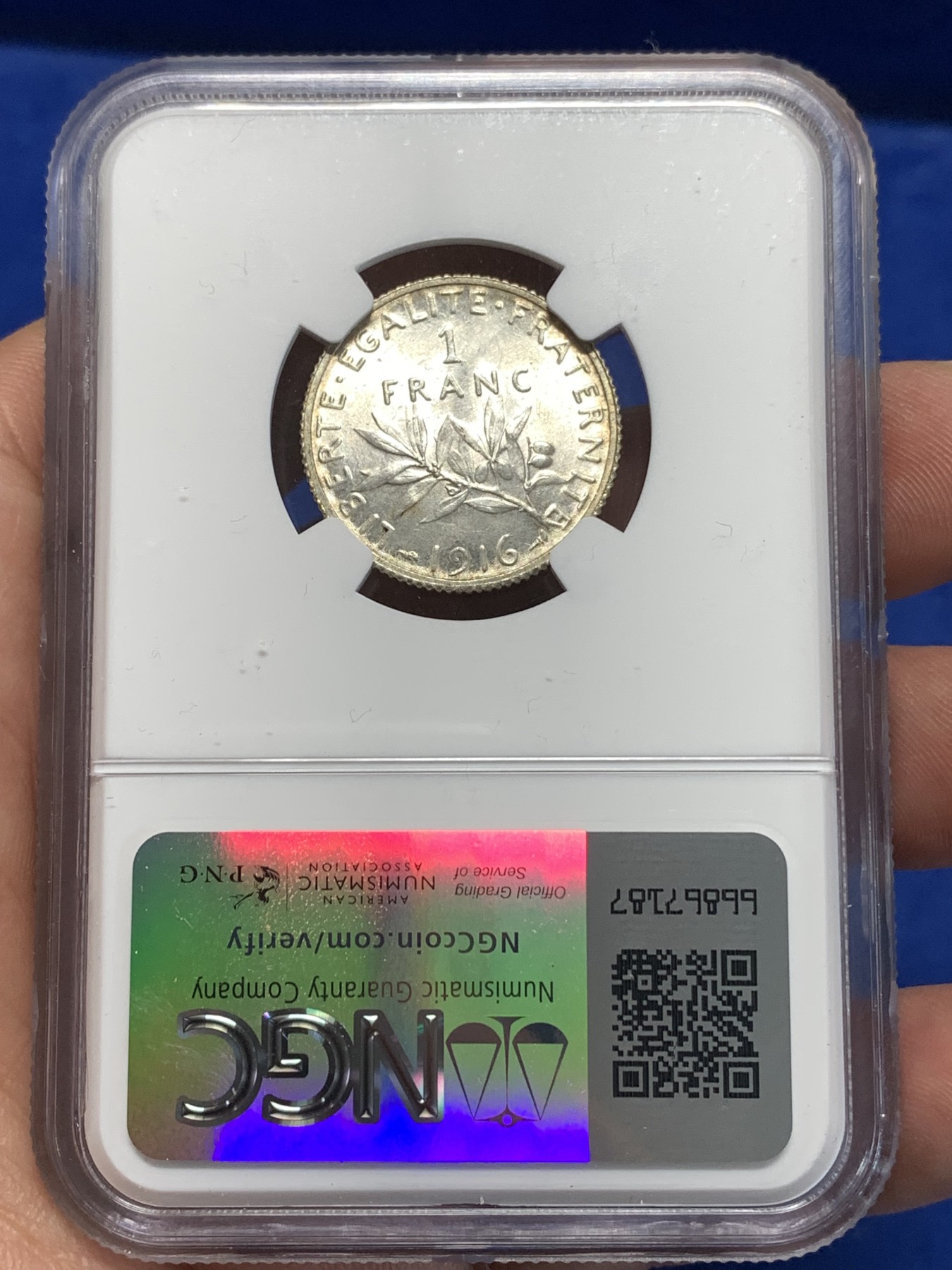 《竞宝斋》第260场-周日，周一，周二 3场连拍 (全场包邮) NGC MS65 法国1916年播种女神1法郎银币 高分好品