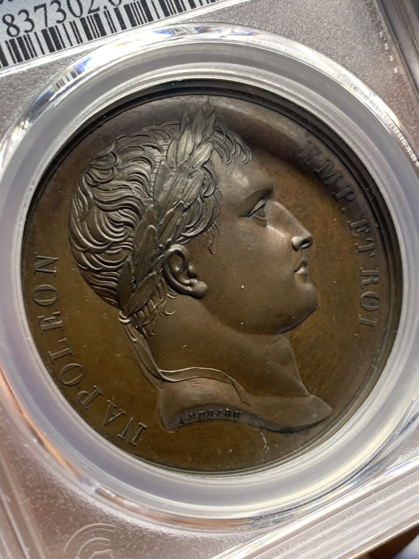 《竞宝斋》第260场-周日，周一，周二 3场连拍 (全场包邮) 唯一冠军分 PCGS SP64 法国1814年拿破仑一世巴黎之战原铸铜章 背面幸运女神站在一艘即将沉没的战船随之慢慢下沉 暗示是役巴黎的陷落 拿破仑帝国的崩溃 充满了哀伤的气息