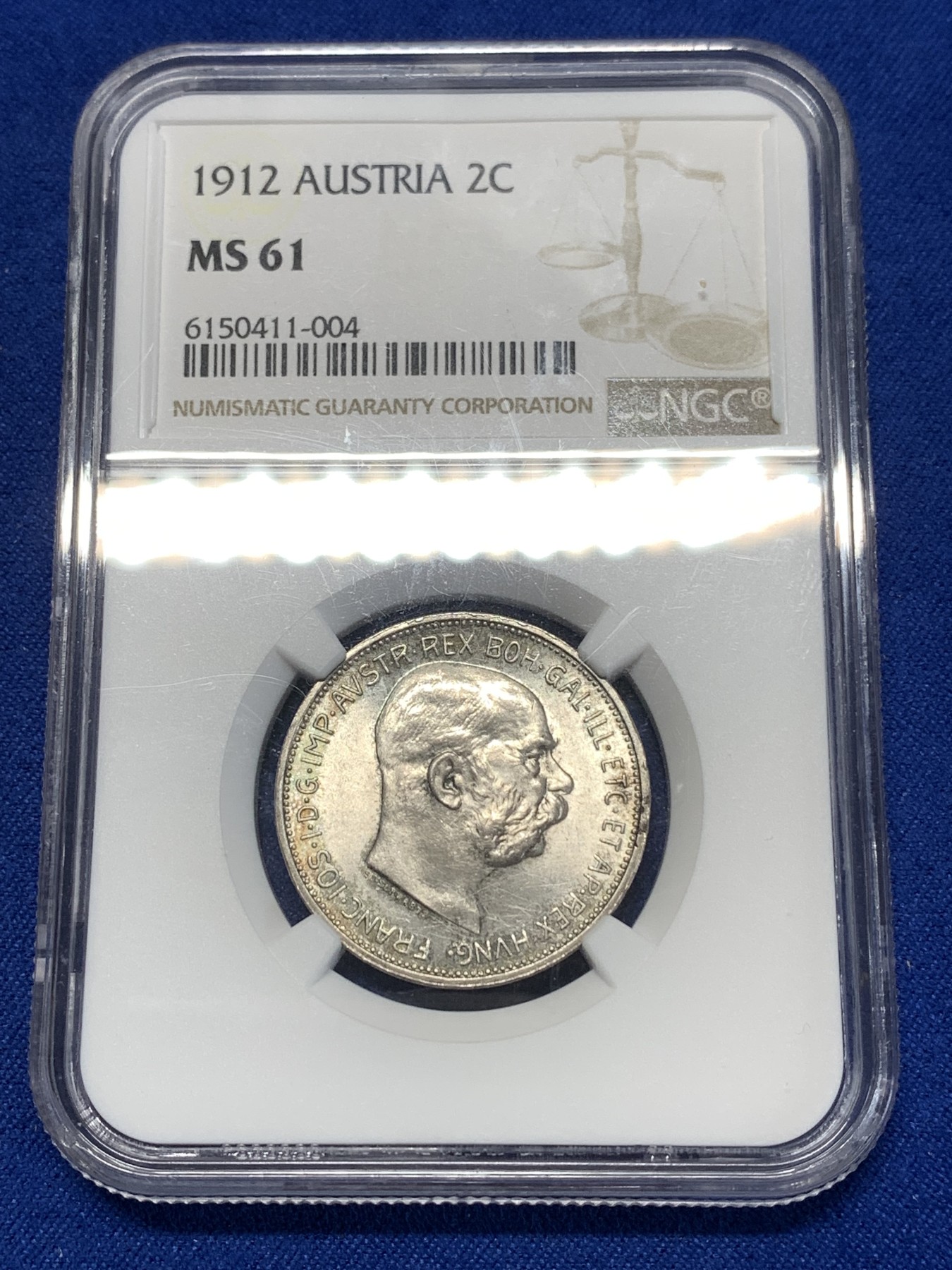 《竞宝斋》第260场-周日，周一，周二 3场连拍 (全场包邮) NGC MS61 奥地利1912年2克朗银币