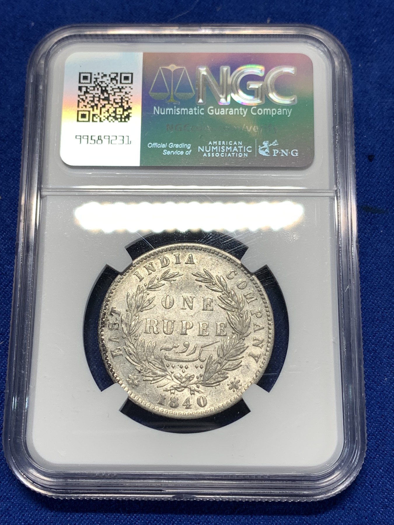 《竞宝斋》第260场-周日，周一，周二 3场连拍 (全场包邮) NGC AU53  英属印度1840年双辫版1卢比银币