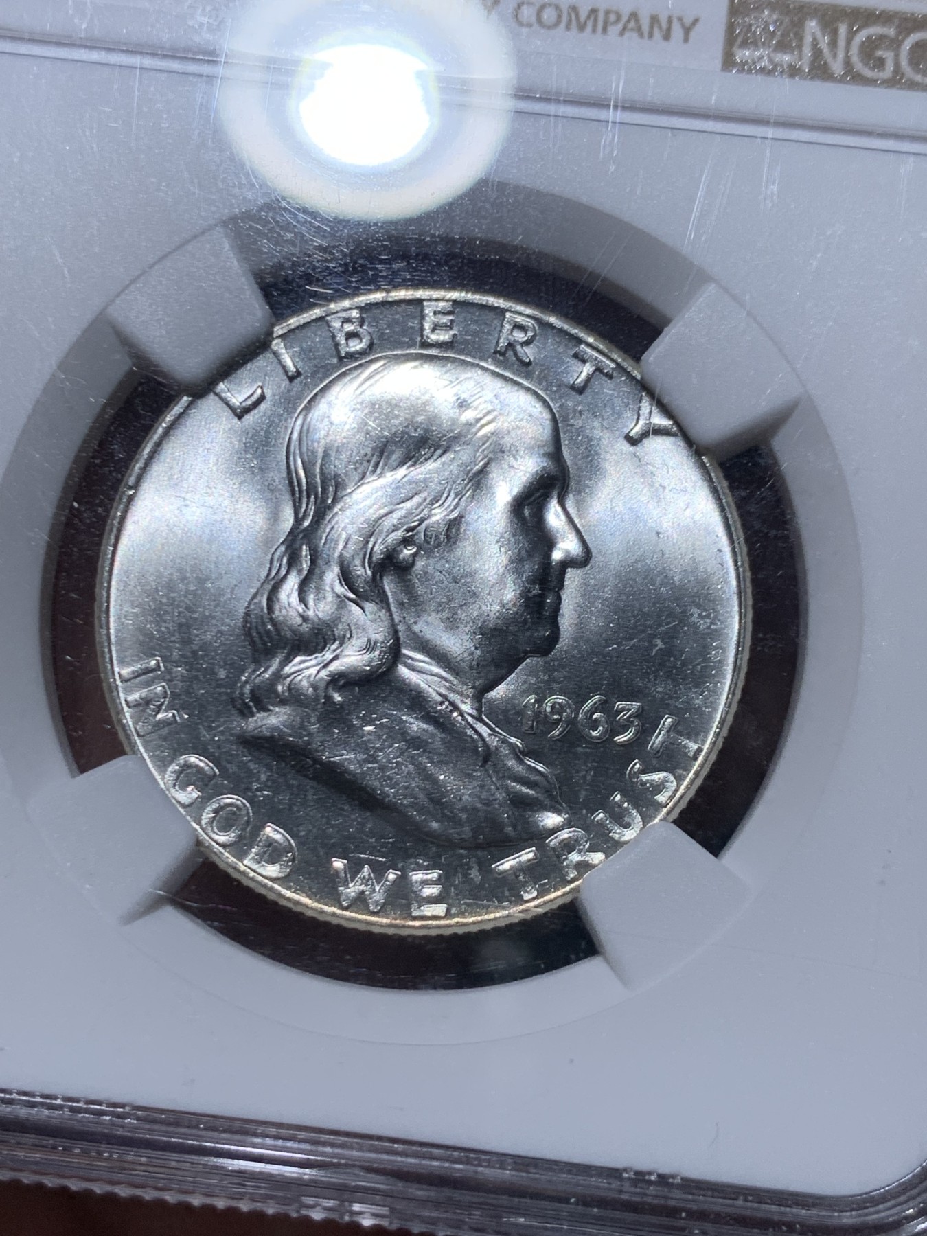 《竞宝斋》第260场-周日，周一，周二 3场连拍 (全场包邮) NGC MS64 美国1963年富兰克林华盛顿大笨钟50分银币