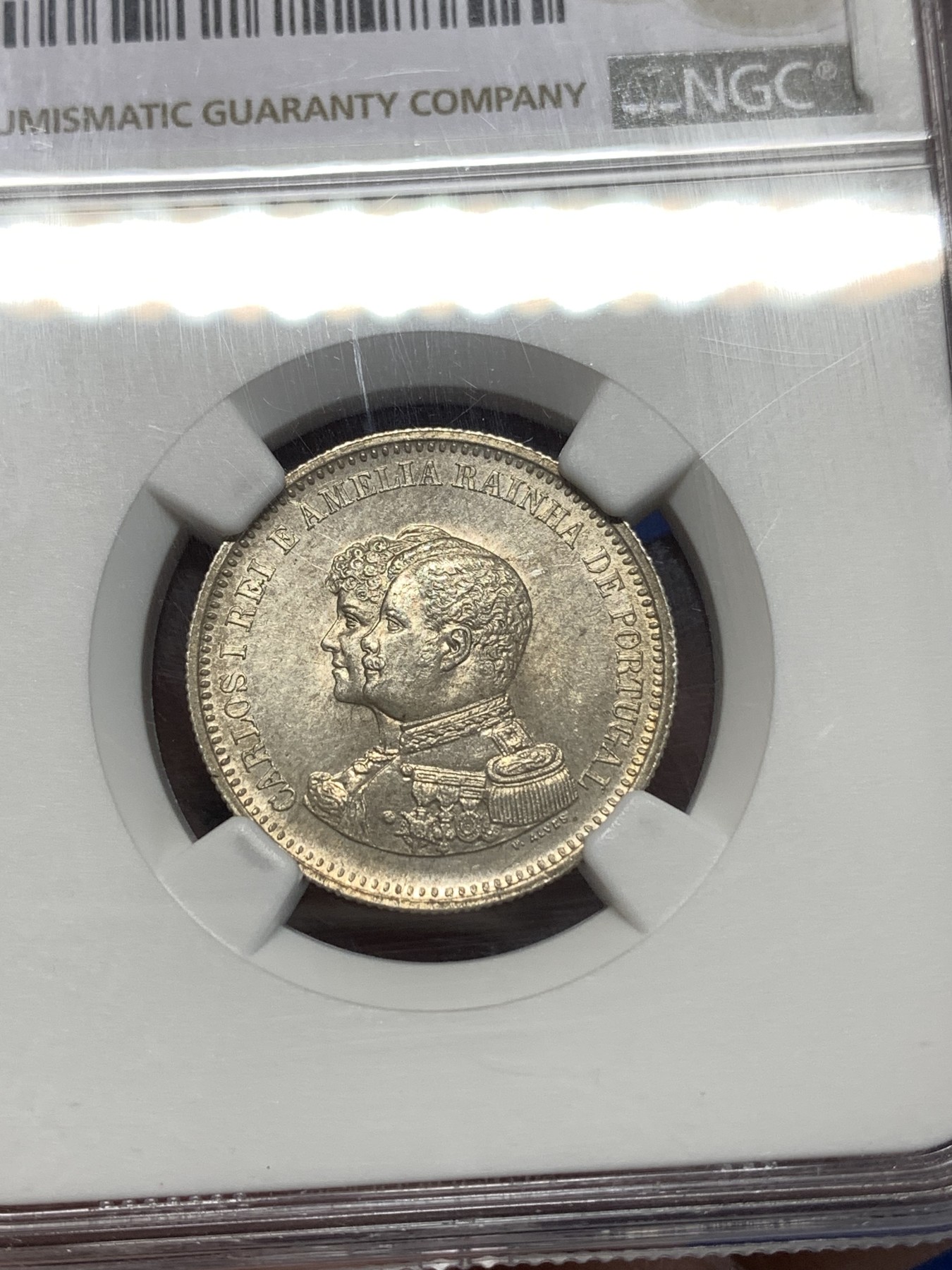 《竞宝斋》第260场-周日，周一，周二 3场连拍 (全场包邮) NGC MS63 葡萄牙 1898年 发现印度 200瑞斯 银币 黄油彩