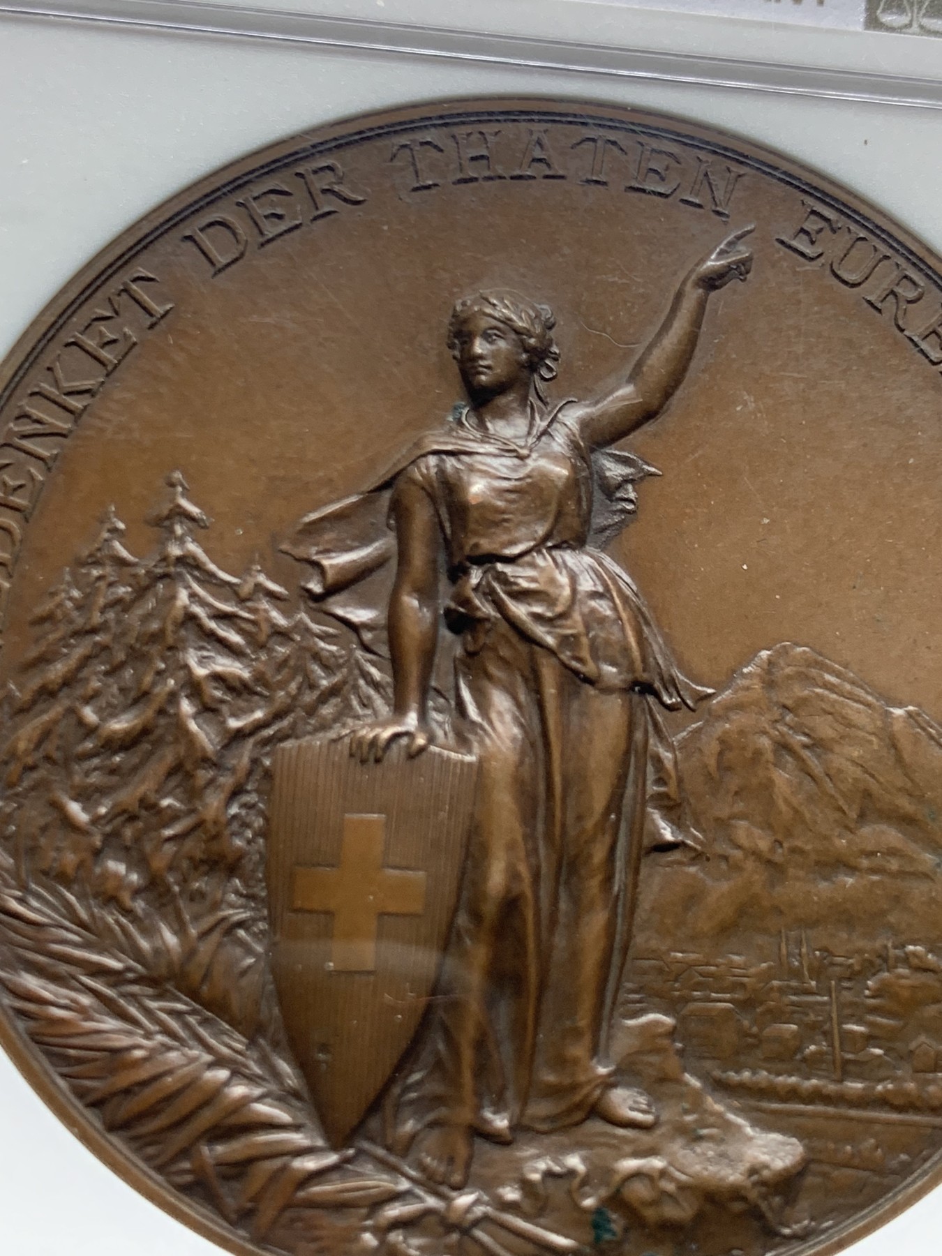 《竞宝斋》第260场-周日，周一，周二 3场连拍 (全场包邮) NGC MS63BN 瑞士1892年格拉鲁斯射击节铜章 双面均高浮雕工艺 巧克力包浆非常漂亮