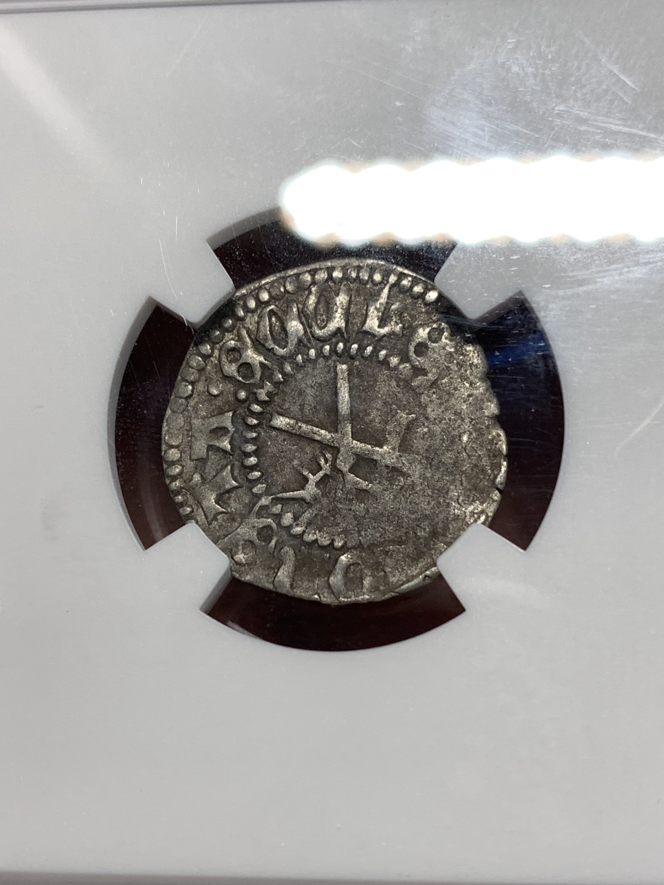 《竞宝斋》第260场-周日，周一，周二 3场连拍 (全场包邮) NGC XF45 中世纪条顿骑士团1先令银币 1479-1484年 三大骑士团之一 该银币由利沃尼亚里加（RIGA）的骑士团发行 团长缺位 里加是条顿骑士团在波罗的海地区的总部