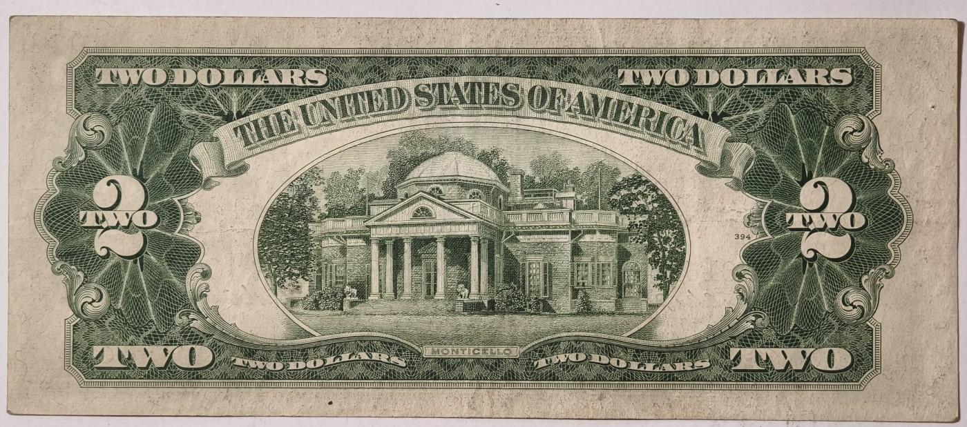 紫瑗钱币——第341期拍卖——纸币场 美国 1953年 A序列 托马斯·杰斐逊 2美元 红印 政府券 流通品