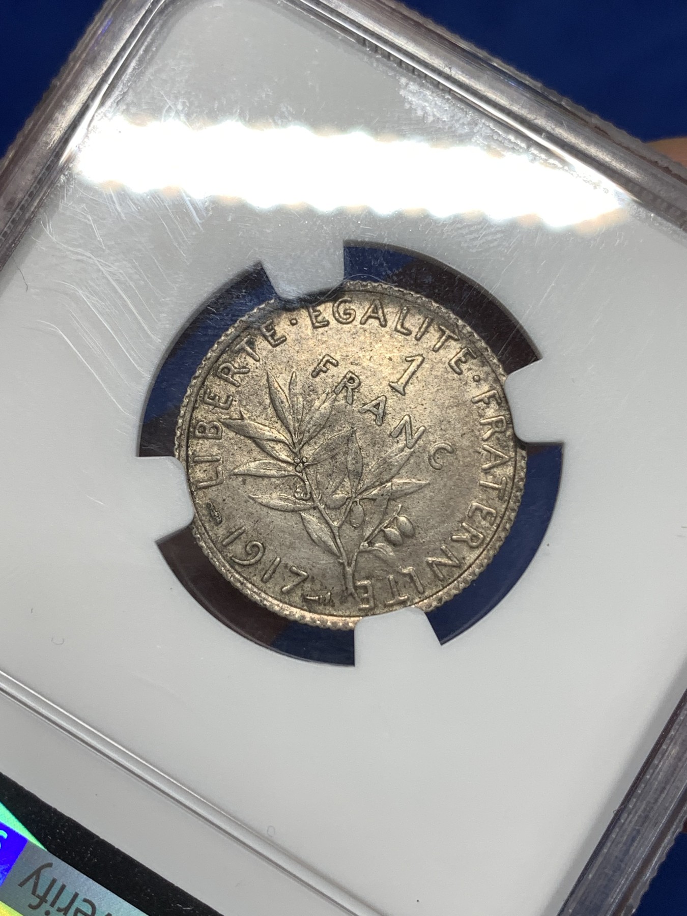 《竞宝斋》第260场-周日，周一，周二 3场连拍 (全场包邮) NGC AUD 法国1917年播种女神1法郎银币 老包浆