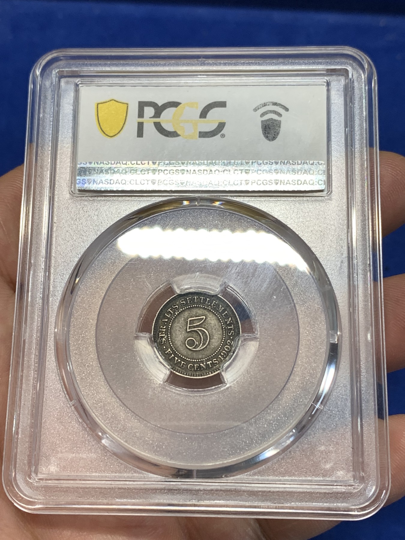 《竞宝斋》第260场-周日，周一，周二 3场连拍 (全场包邮) PCGS XF40 英属海峡5分小银币 1902 传世黑包浆 深打美品 细节都在 稀见入盒品种