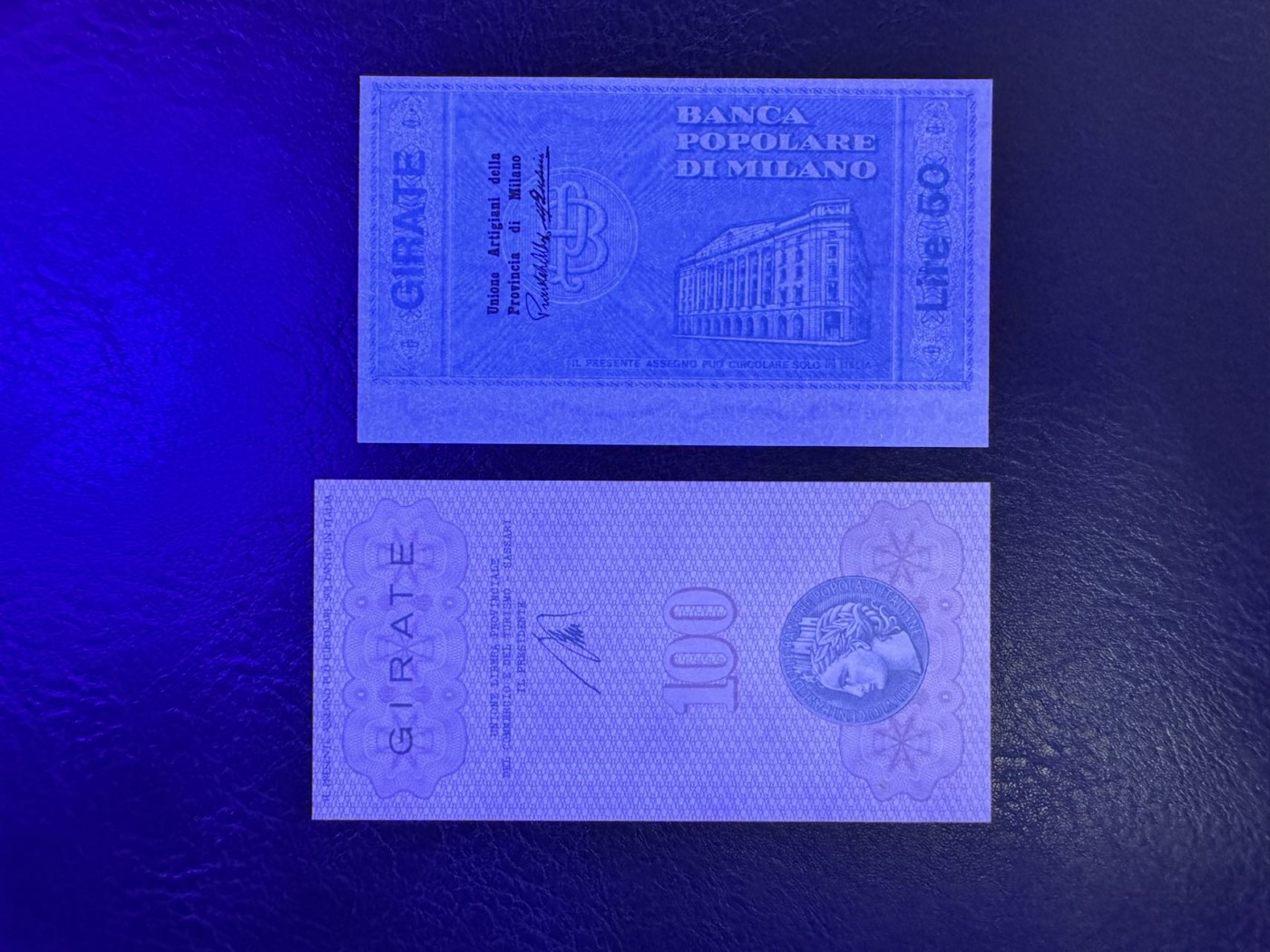 收藏联盟Quantum Auction 第340期拍卖  意大利米兰1977年50里拉和萨萨里1976年100里拉紧急币 品相全新UNC