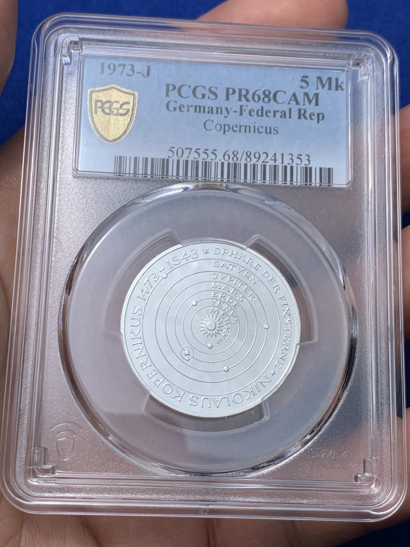 《竞宝斋》第260场-周日，周一，周二 3场连拍 (全场包邮) PCGS金盾 PR68CAM 德国1973年哥白尼日心说5马克精制银币