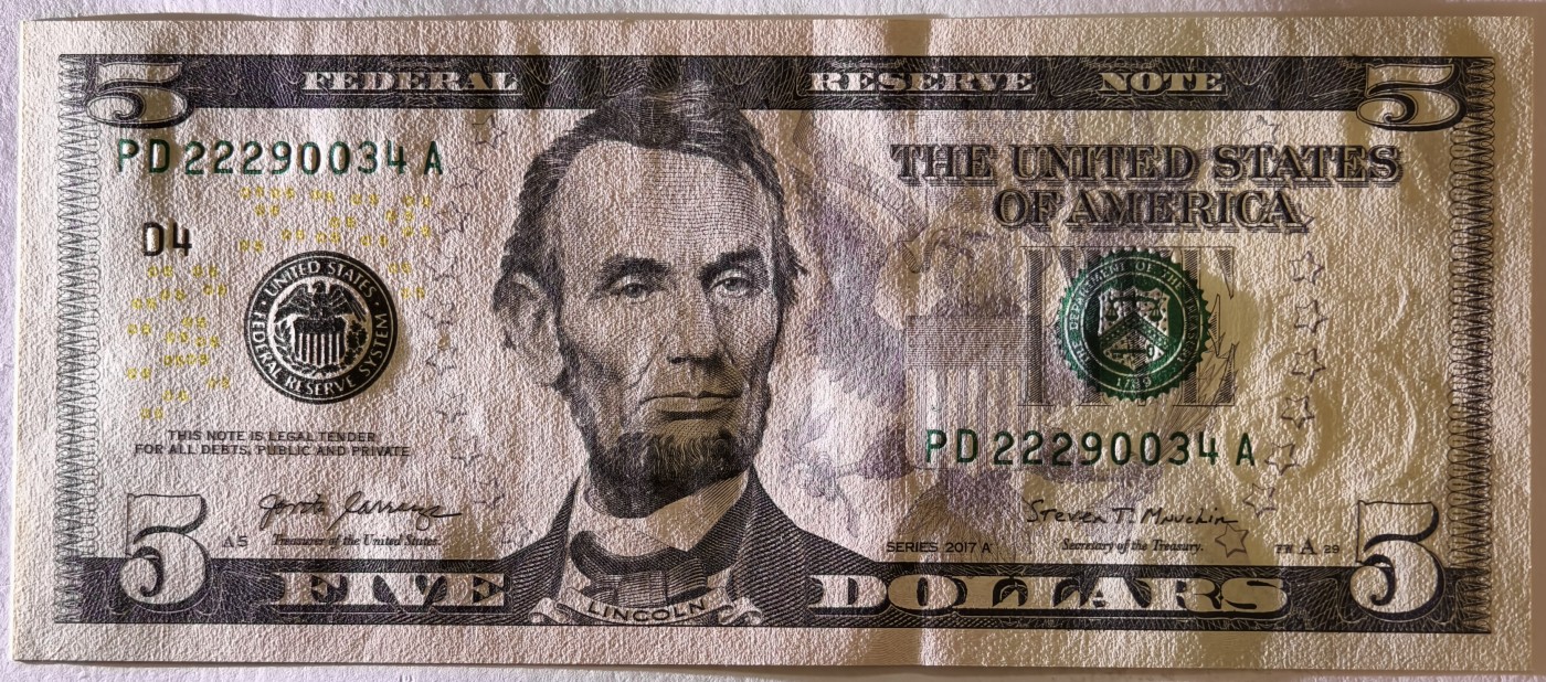 紫瑗钱币——第341期拍卖——纸币场 美国 2017年 D版 A序列 亚伯拉罕·林肯 5美元 彩色版 UNC