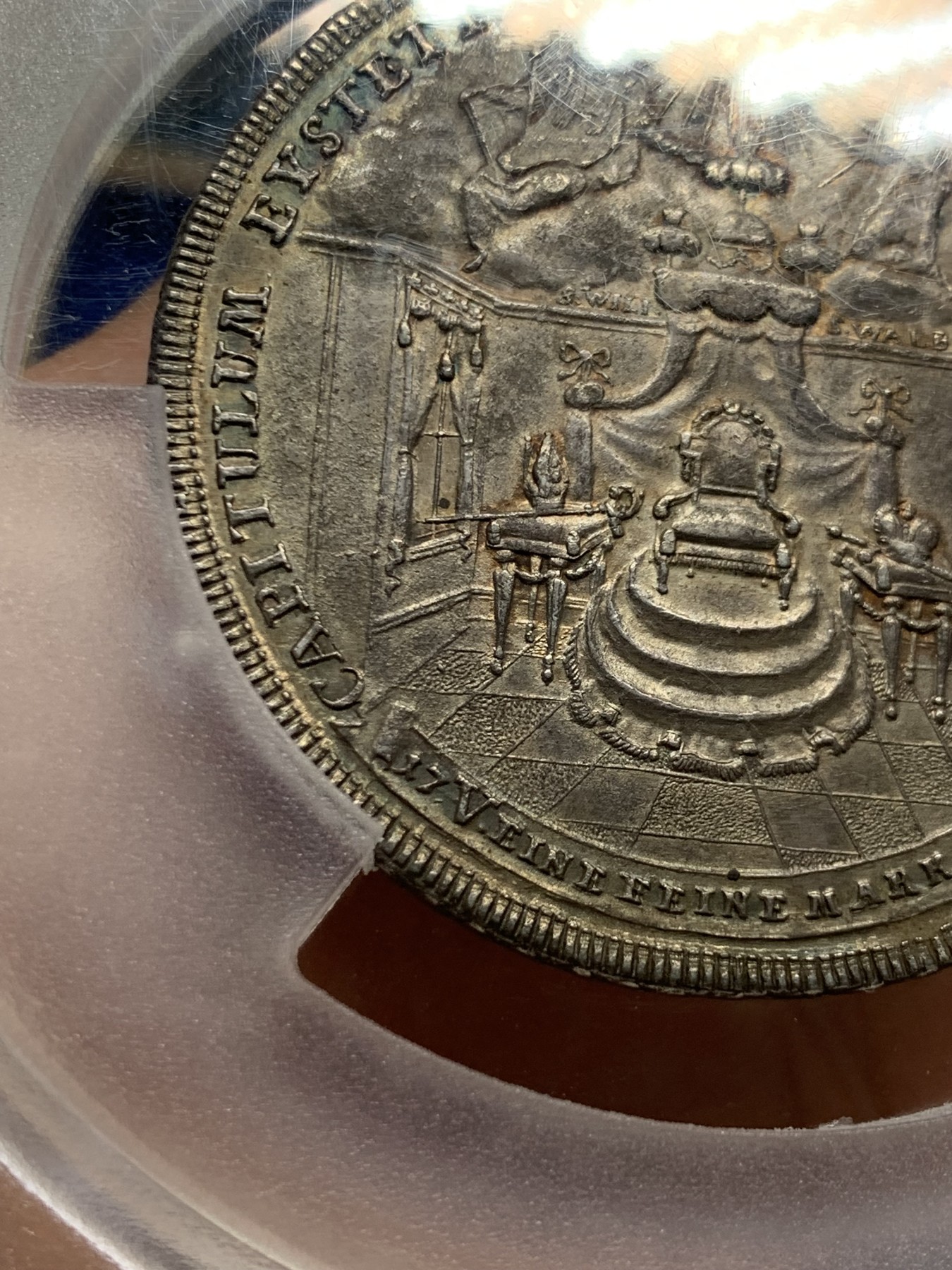《竞宝斋》第260场-周日，周一，周二 3场连拍 (全场包邮) PCGS MS62 德国 1790 艾希施塔特教宗缺位2泰勒 56克德大银币 宗教色彩浓郁的一枚钱币，全知之眼与世界之树，大规格2T，自然深彩包浆 比白币上分更为难得