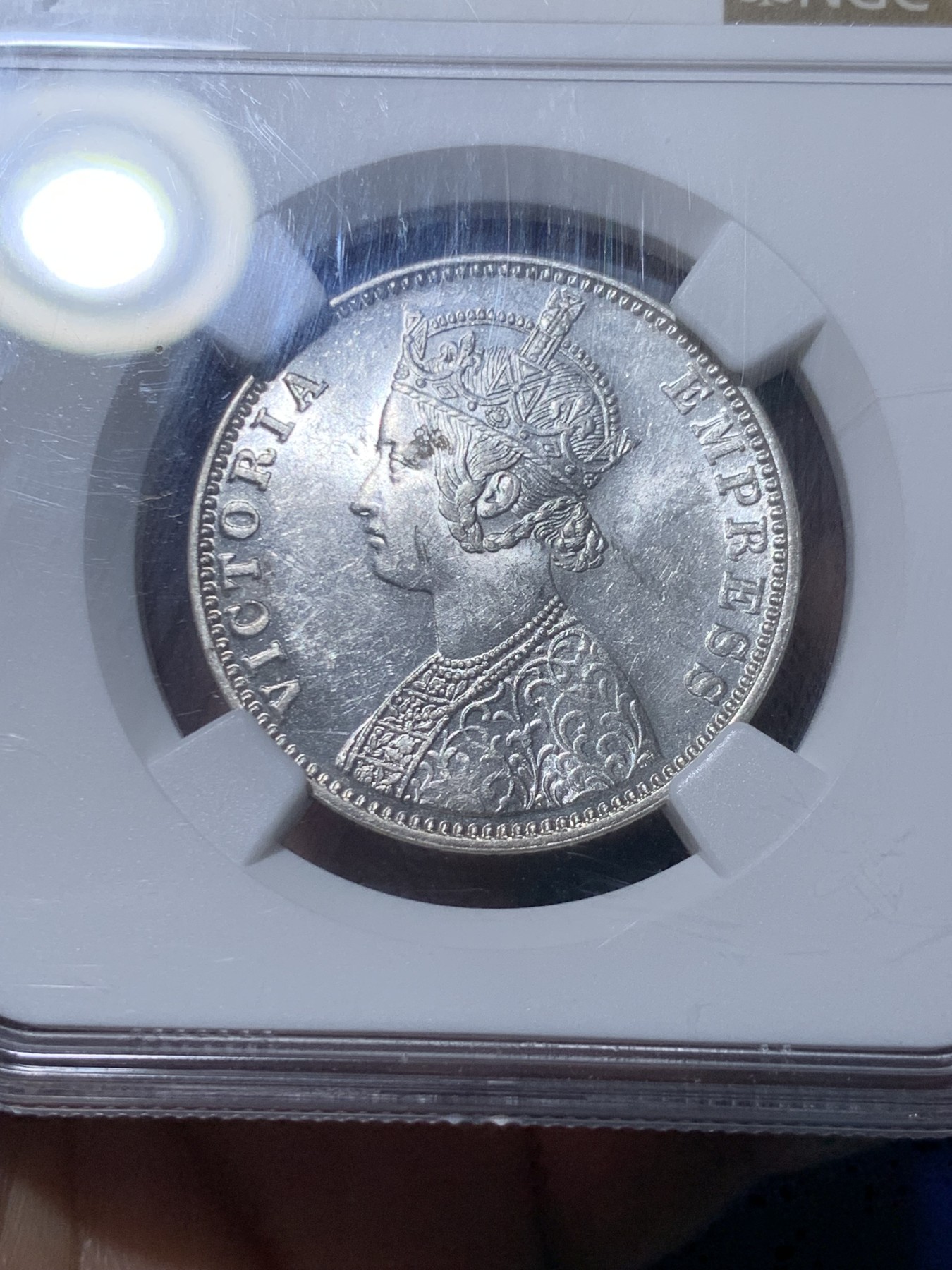 《竞宝斋》第260场-周日，周一，周二 3场连拍 (全场包邮) NGC MS61 英属印度1901B小维卢比银币