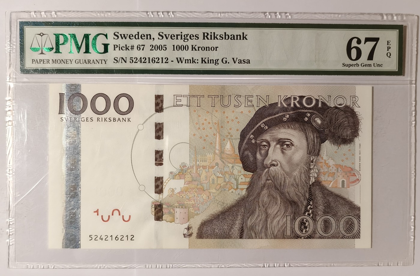 紫瑗钱币——第341期拍卖——纸币场 【PMG 67EPQ】瑞典 2005年 古斯塔夫一世 1000克朗 