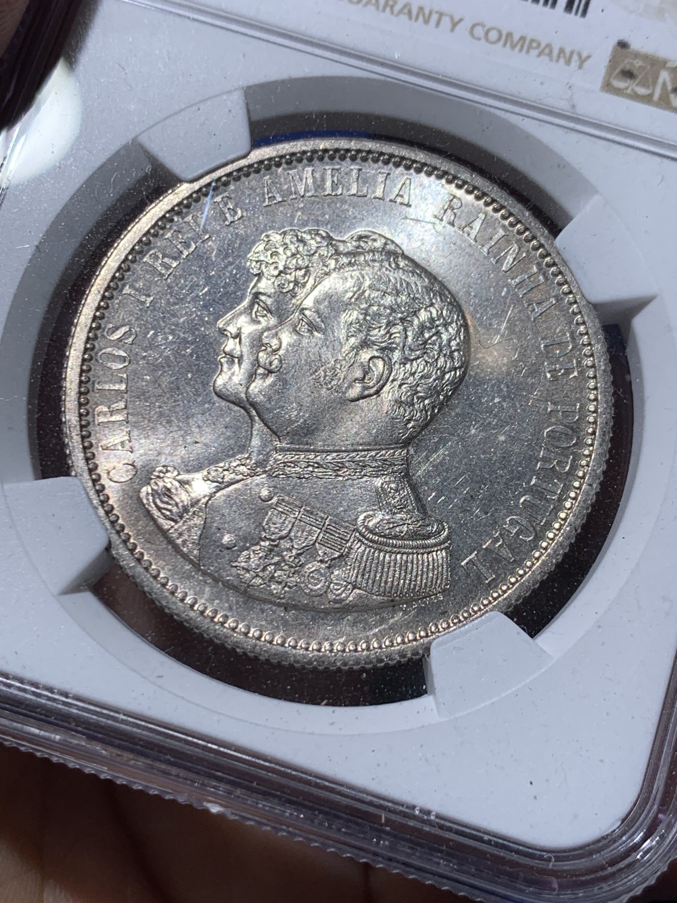 《竞宝斋》第260场-周日，周一，周二 3场连拍 (全场包邮) NGC MS61 葡萄牙1898年发现印度戎装版1000瑞斯银币