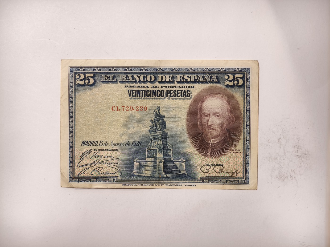 紫瑗钱币——第357期拍卖—— 纸币场 西班牙 1928年 卡尔德隆 25比塞塔 流通品