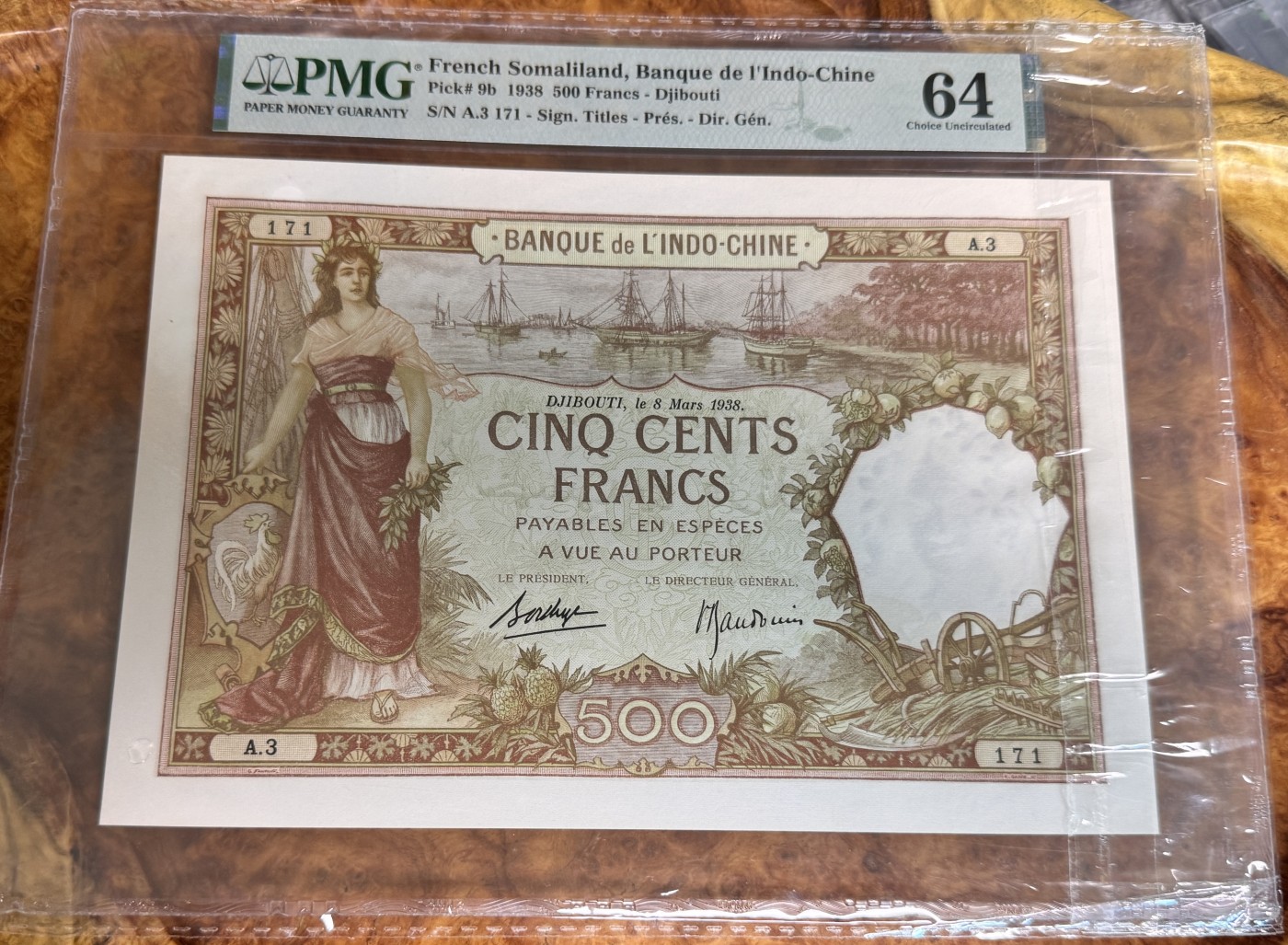 Chase Auction 第28期 - - 外钞、民国钞和人民币混合场！ 1938年索马里兰500法兰，PMG64！