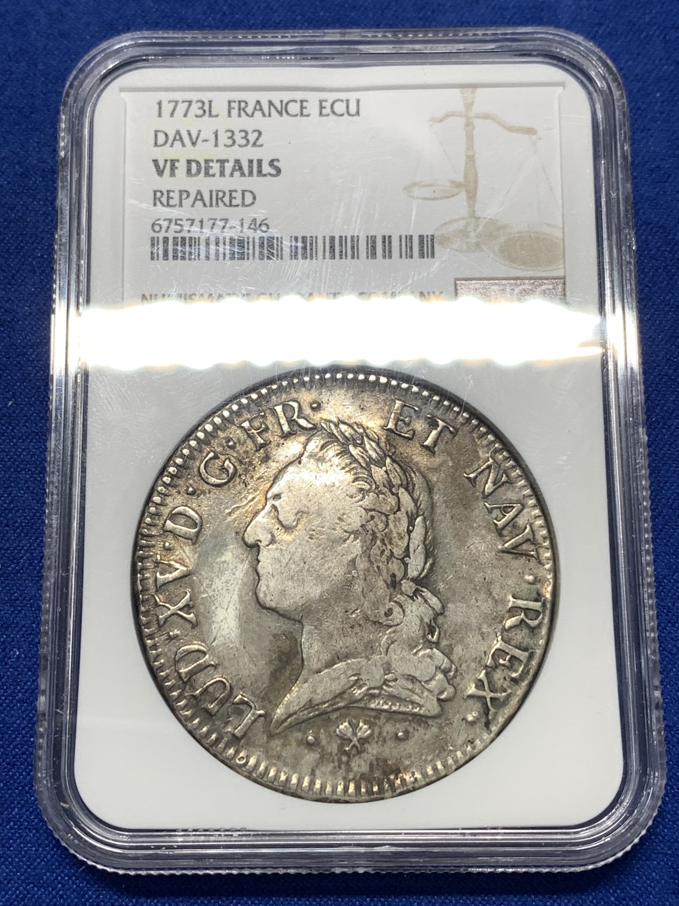 《竞宝斋》第260场-周日，周一，周二 3场连拍 (全场包邮) NGC VFD 法国1773年路易十五埃居大银币