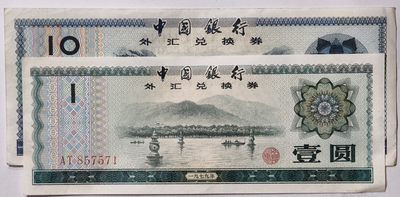 紫瑗钱币——第341期拍卖——纸币场 - 中国 1979年 中国银行 外汇券兑换券 1元 10元 2枚一组 流通品