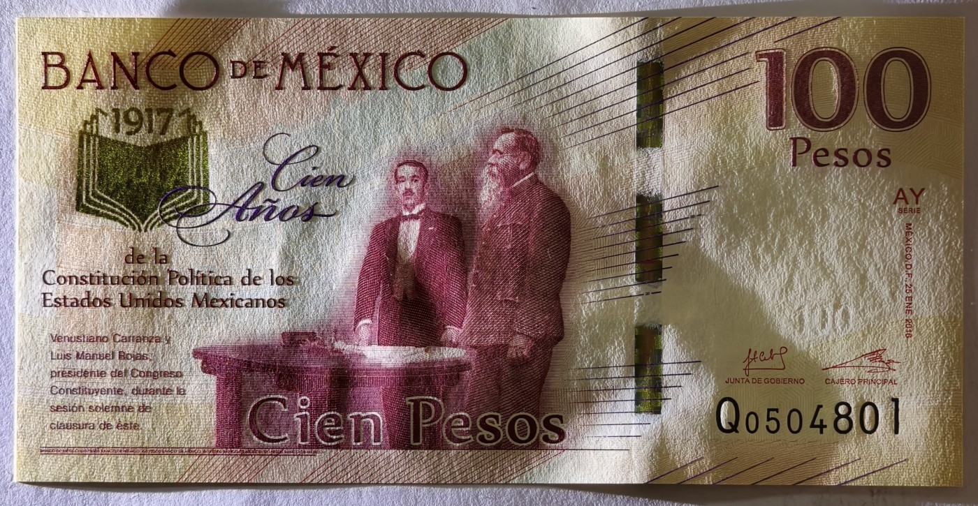 紫瑗钱币——第341期拍卖——纸币场 墨西哥 2017年 宪法颁布100周年 纪念钞 100比索 UNC