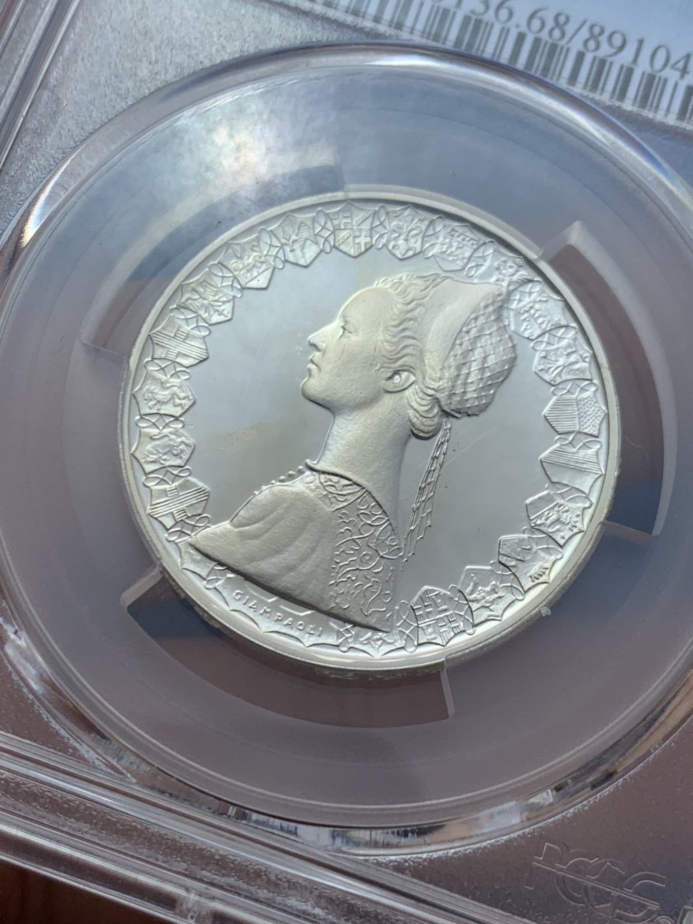 《竞宝斋》第260场-周日，周一，周二 3场连拍 (全场包邮) PCGS PR68DCAM 意大利精制帆船少女500里拉银币 1985年 发行首年