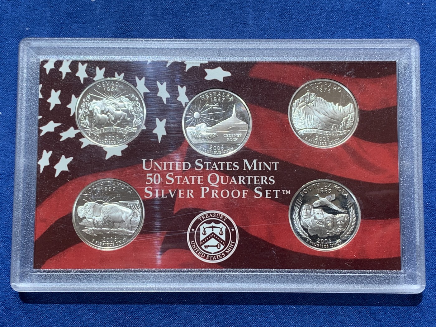 《竞宝斋》第260场-周日，周一，周二 3场连拍 (全场包邮) 美国2006年精制银币 5枚套纪念币