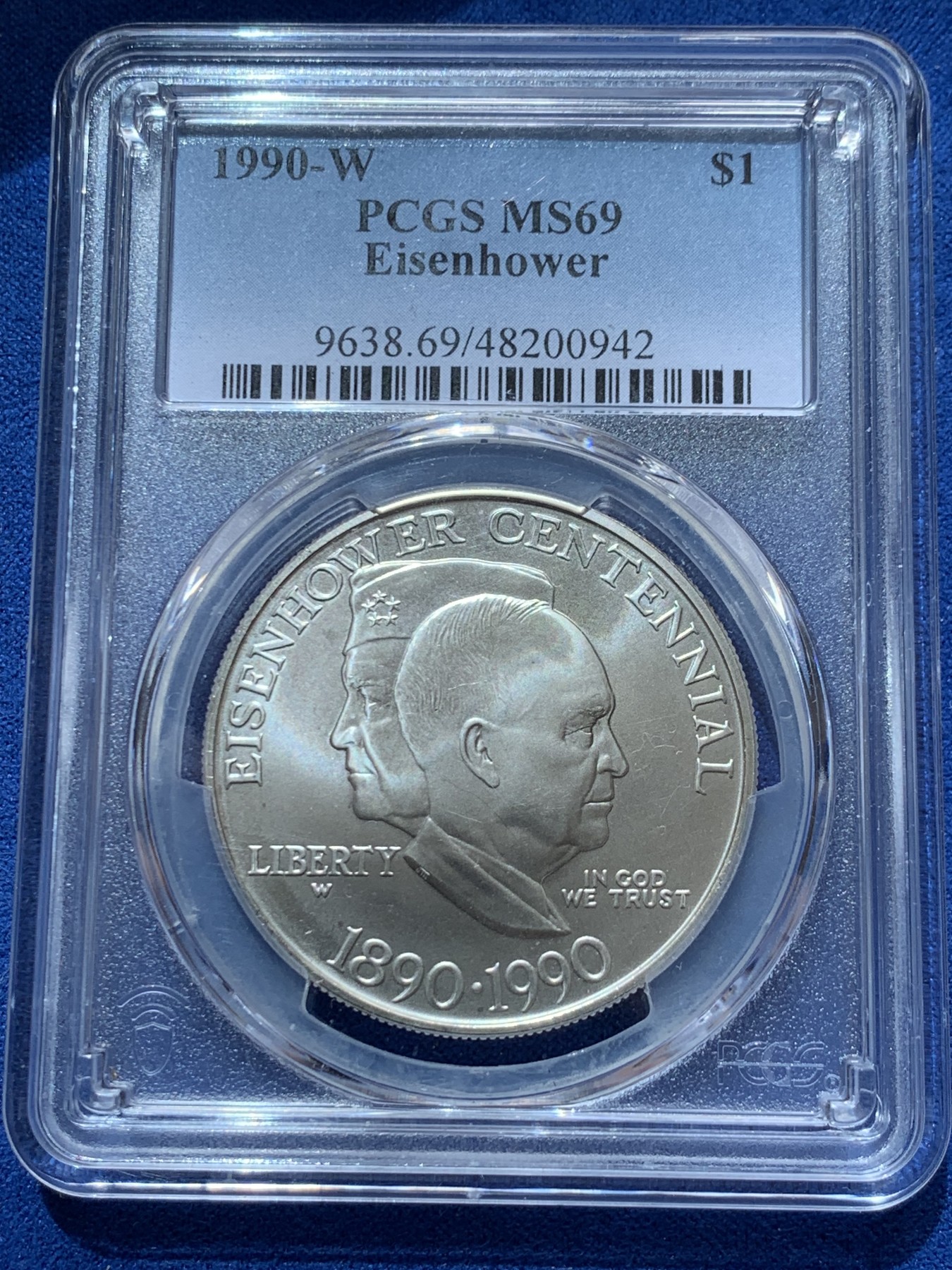 《竞宝斋》第260场-周日，周一，周二 3场连拍 (全场包邮) PCGS MS69 美国1990年W版艾森豪威尔1美元大银币