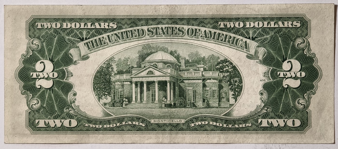 紫瑗钱币——第341期拍卖——纸币场 美国 1953年 A序列 托马斯·杰斐逊 2美元 红印 政府券 AU