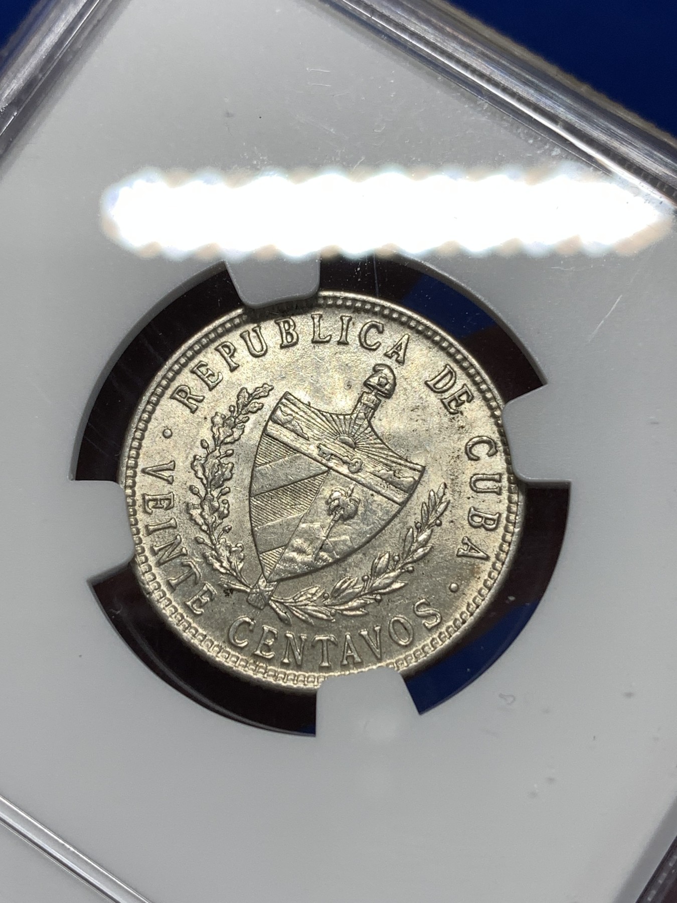 《竞宝斋》第260场-周日，周一，周二 3场连拍 (全场包邮) NGC MS63 古巴 1949年 五星 20分银币