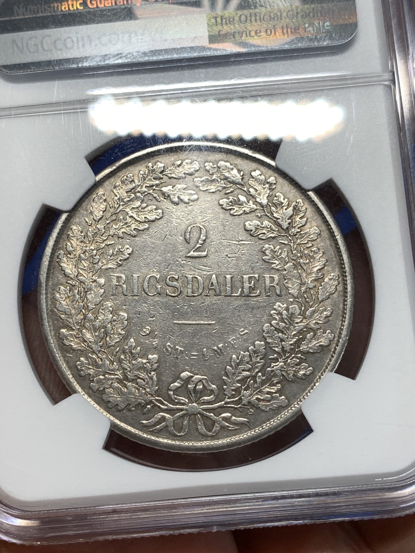 《竞宝斋》第260场-周日，周一，周二 3场连拍 (全场包邮) NGC AUD 丹麦1854年费德里科七世2RD大银币