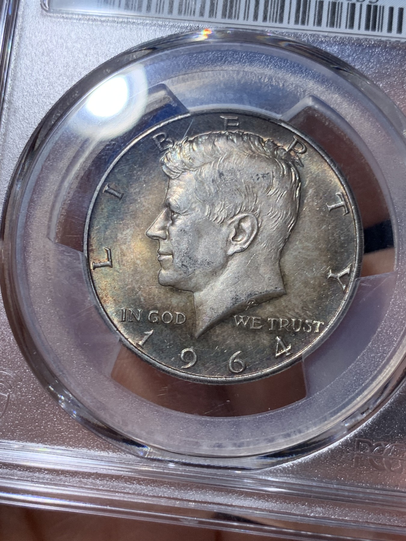 《竞宝斋》第260场-周日，周一，周二 3场连拍 (全场包邮) PCGS MS64 美国1964年肯尼迪50美分银币 900高银版 双面带彩非常漂亮