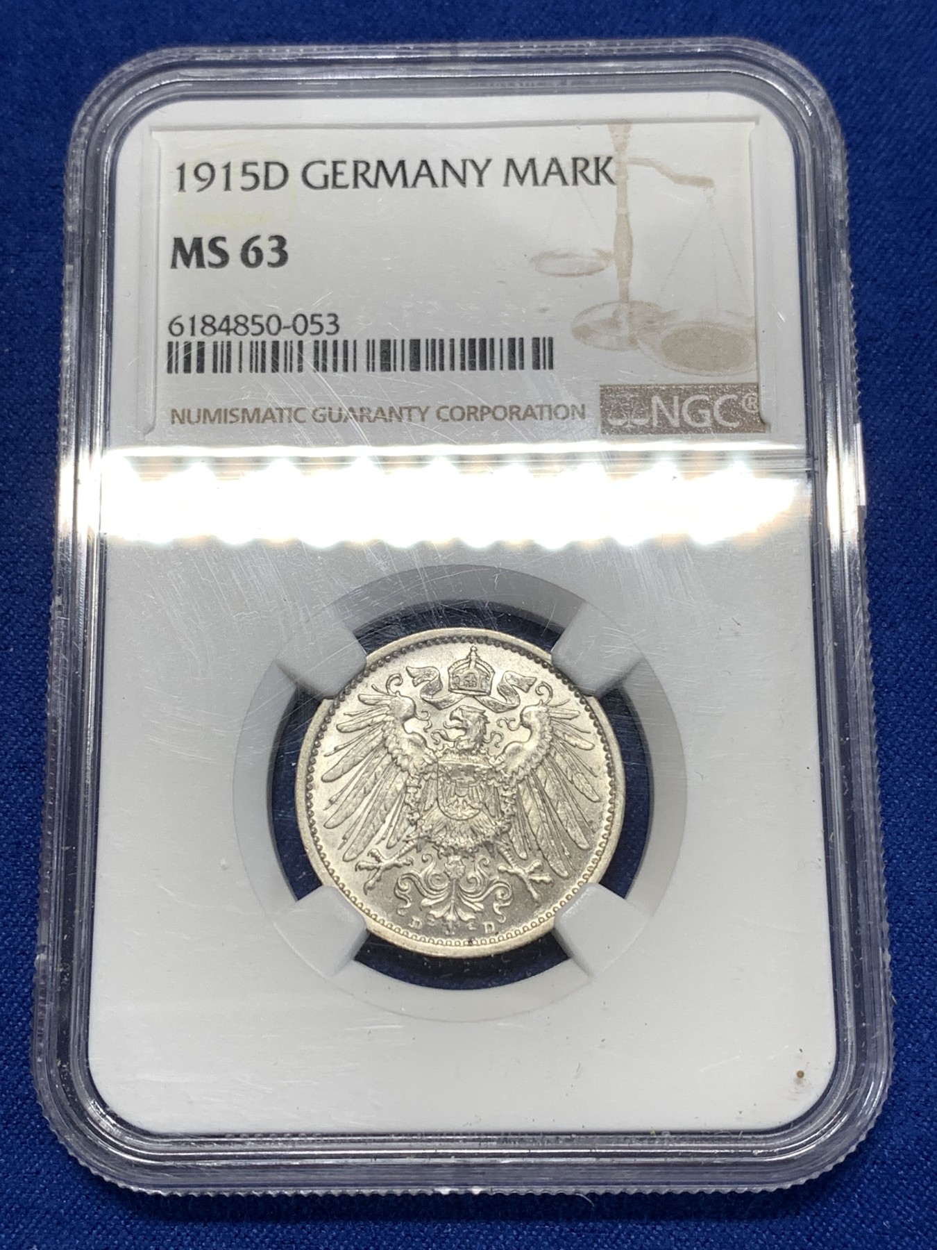 《竞宝斋》第260场-周日，周一，周二 3场连拍 (全场包邮) NGC MS63 德国1915年D版第二帝国长翅1马克银币 原光好品