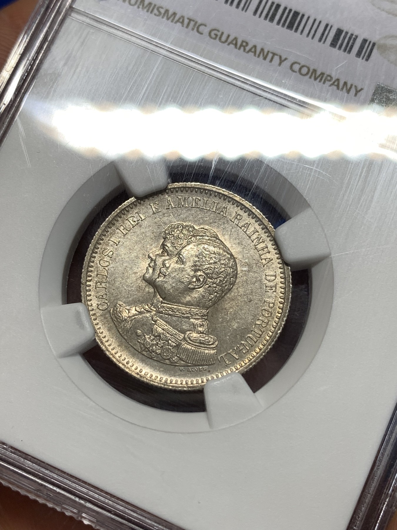 《竞宝斋》第260场-周日，周一，周二 3场连拍 (全场包邮) NGC MS63 葡萄牙 1898年 发现印度 200瑞斯 银币 黄油彩