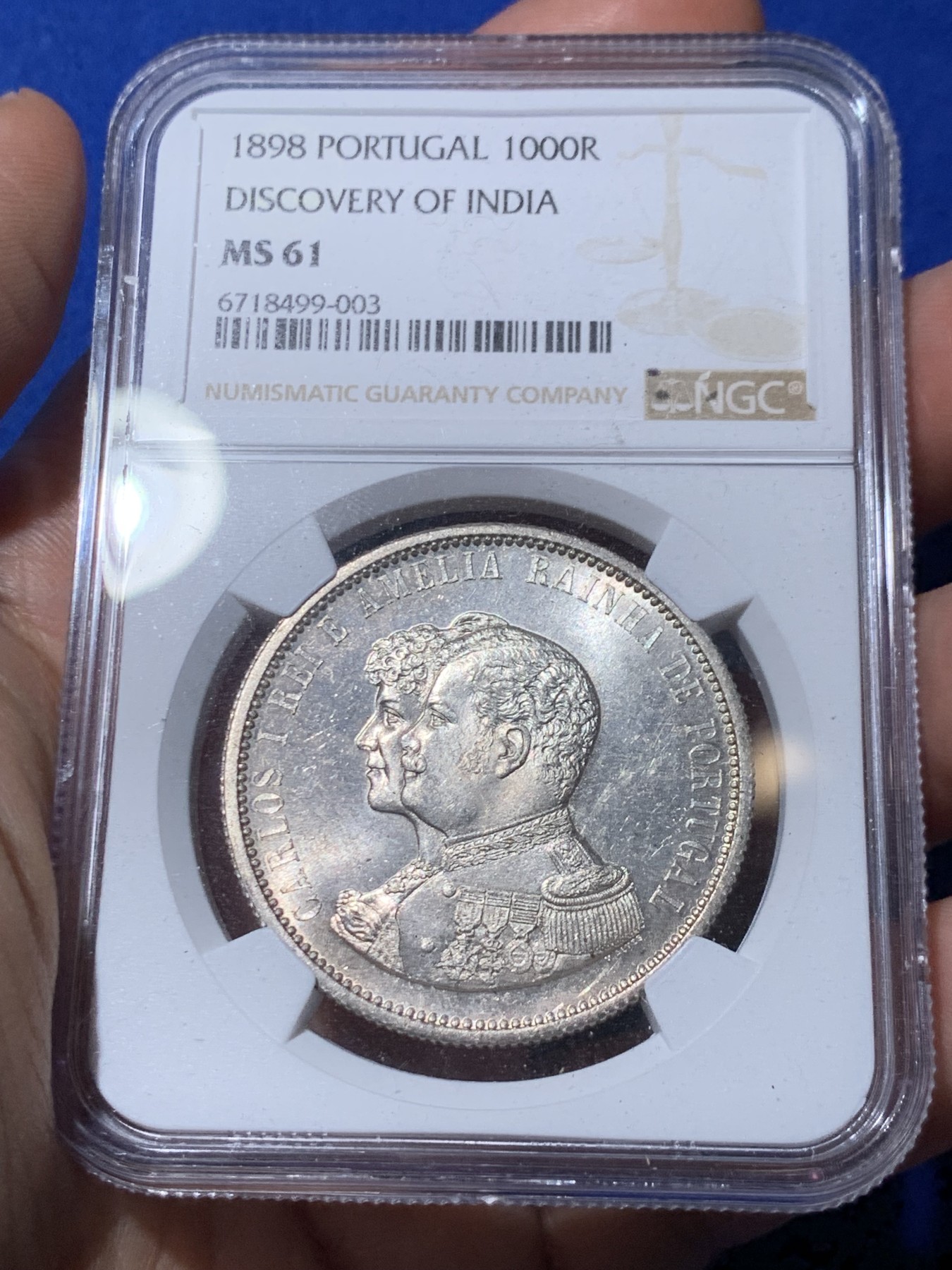 《竞宝斋》第260场-周日，周一，周二 3场连拍 (全场包邮) NGC MS61 葡萄牙1898年发现印度戎装版1000瑞斯银币