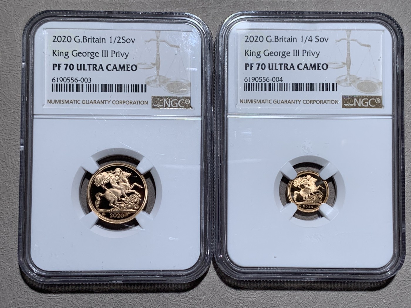 《竞宝斋》第260场-周日，周一，周二 3场连拍 (全场包邮) 4枚一套 NGC PF69-70 2020年英国乔三密印金马剑套装 带木质原盒 限量600套 总重近30克 917金 错过即无