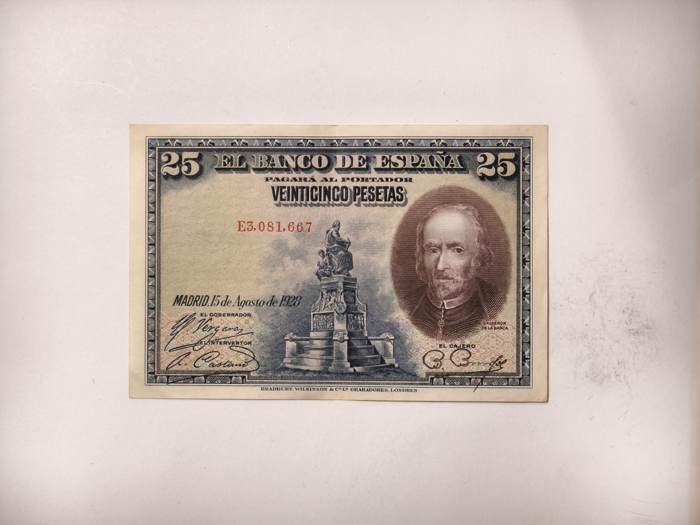 紫瑗钱币——第341期拍卖——纸币场 西班牙 1928年 卡尔德隆 25比塞塔 AU