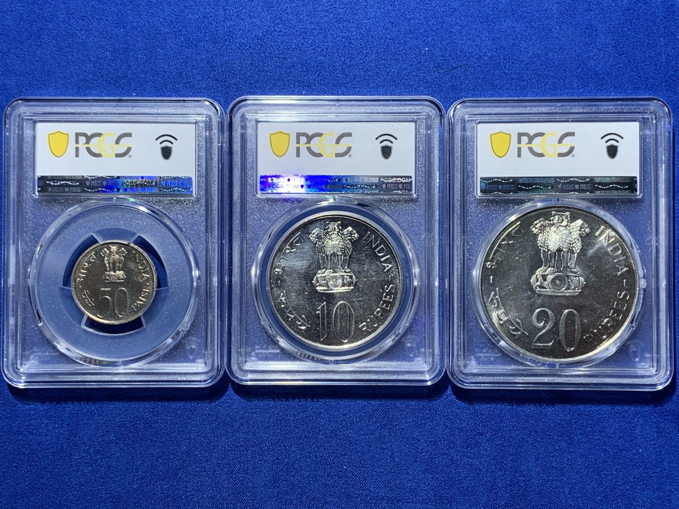 《竞宝斋》第260场-周日，周一，周二 3场连拍 (全场包邮) 3枚一组 PCGS MS63/65 印度1973年F.A.O.银币两枚+MS66镍币一枚