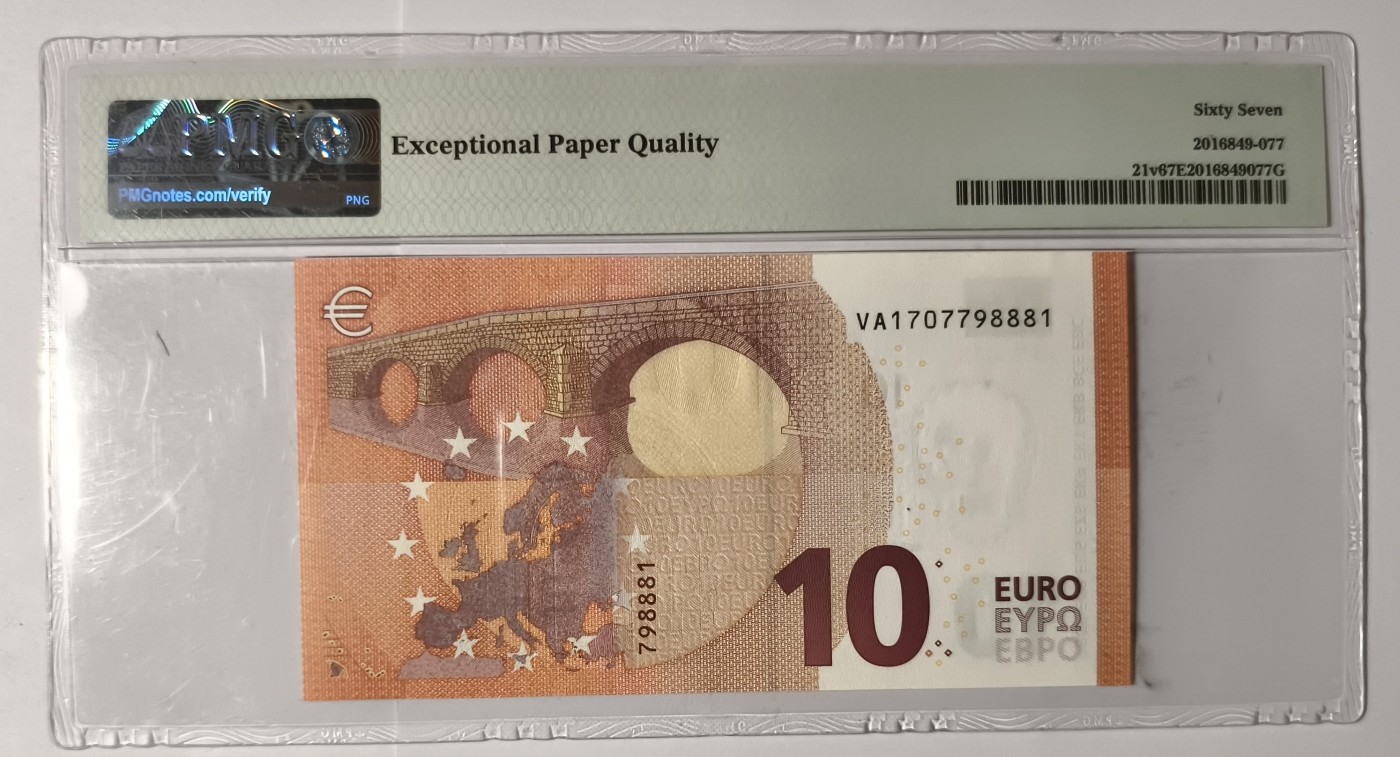 紫瑗钱币——第385期——纸币场 【PMG 67EPQ 尾号8881】西班牙 2014年   圣天使桥 10欧元 （P-21v）
