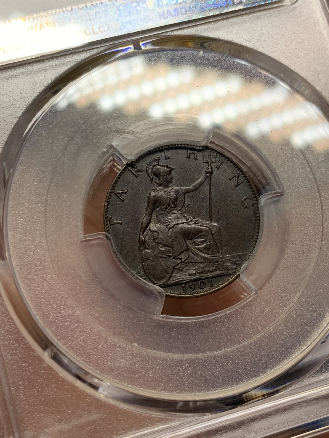 《竞宝斋》第260场-周日，周一，周二 3场连拍 (全场包邮) PCGS MS63 英国1901年维多利亚披纱1法新铜币