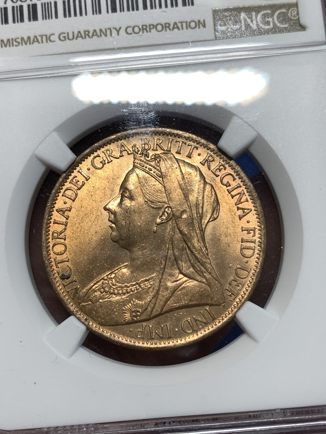 《竞宝斋》第260场-周日，周一，周二 3场连拍 (全场包邮) NGC MS63RB 英国1901年老维1便士铜币