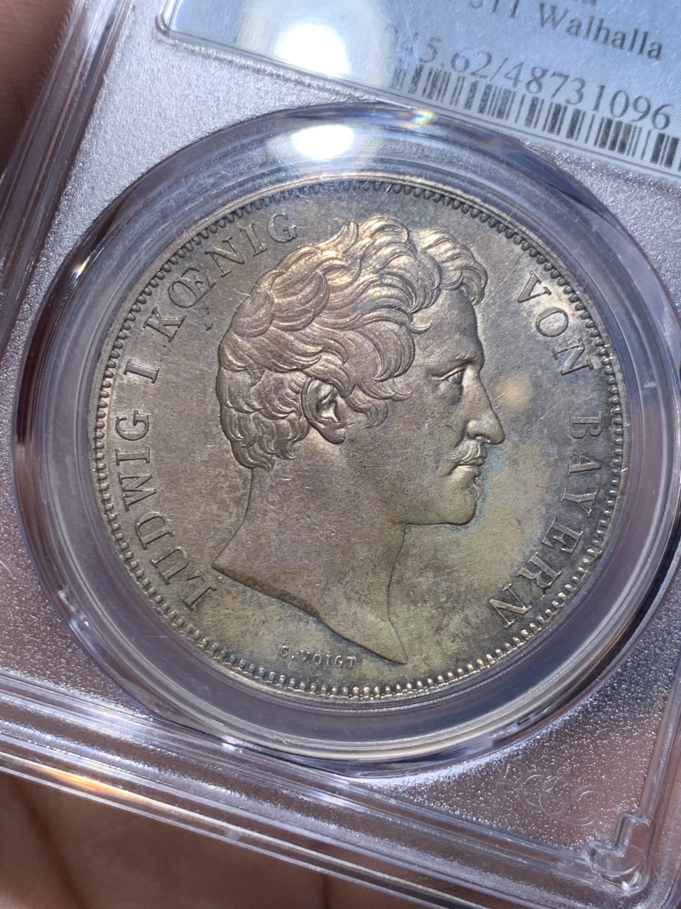 《竞宝斋》第260场-周日，周一，周二 3场连拍 (全场包邮) PCGS MS62 德国 巴伐利亚1842年瓦尔哈拉英灵神殿历史2泰勒37克的大银币 深包浆 好状态 MS不多见