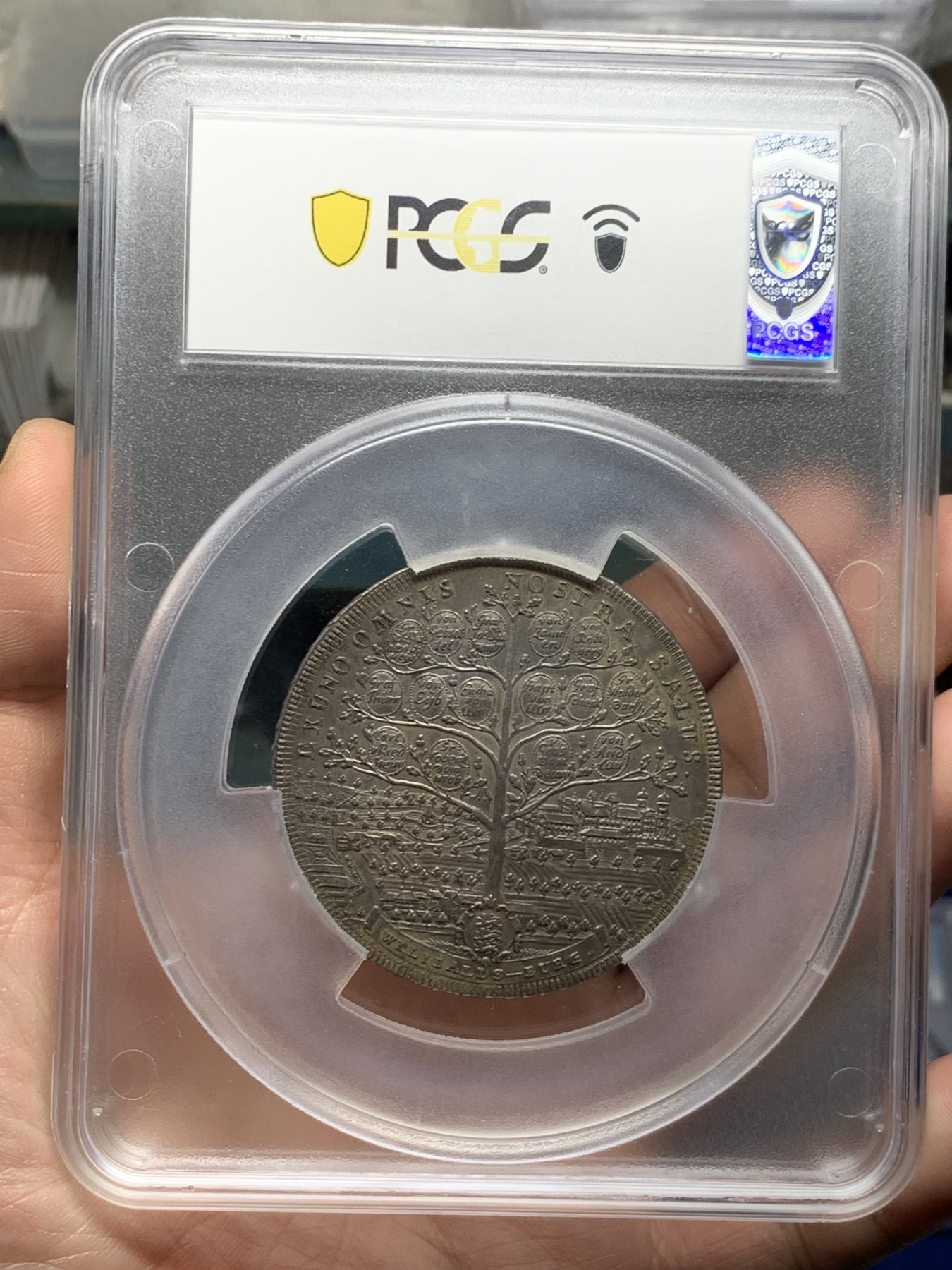 《竞宝斋》第260场-周日，周一，周二 3场连拍 (全场包邮) PCGS MS62 德国 1790 艾希施塔特教宗缺位2泰勒 56克德大银币 宗教色彩浓郁的一枚钱币，全知之眼与世界之树，大规格2T，自然深彩包浆 比白币上分更为难得
