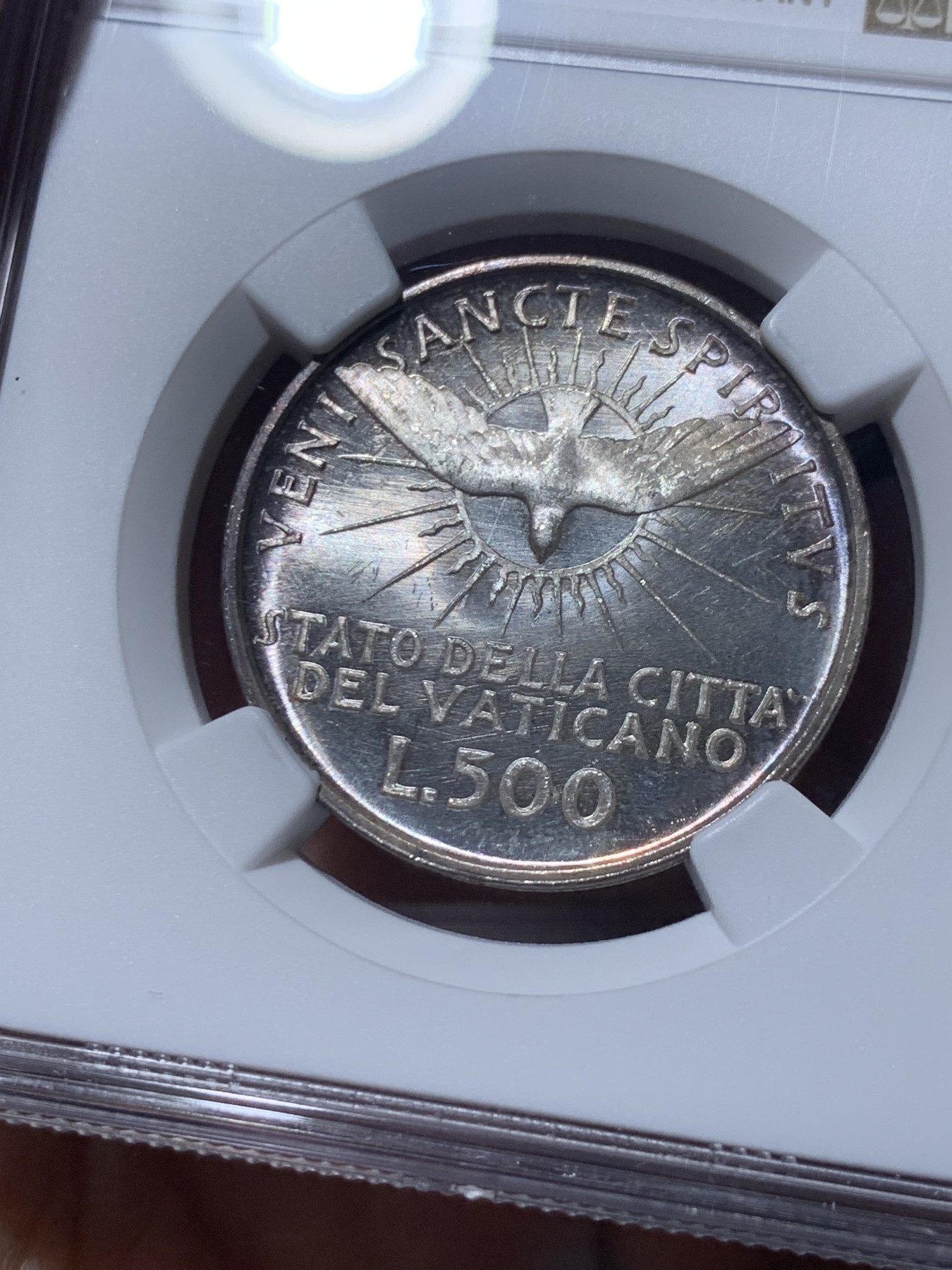 《竞宝斋》第260场-周日，周一，周二 3场连拍 (全场包邮) NGC MS65 梵蒂冈1958年教皇缺位500里拉银币 高分好状态