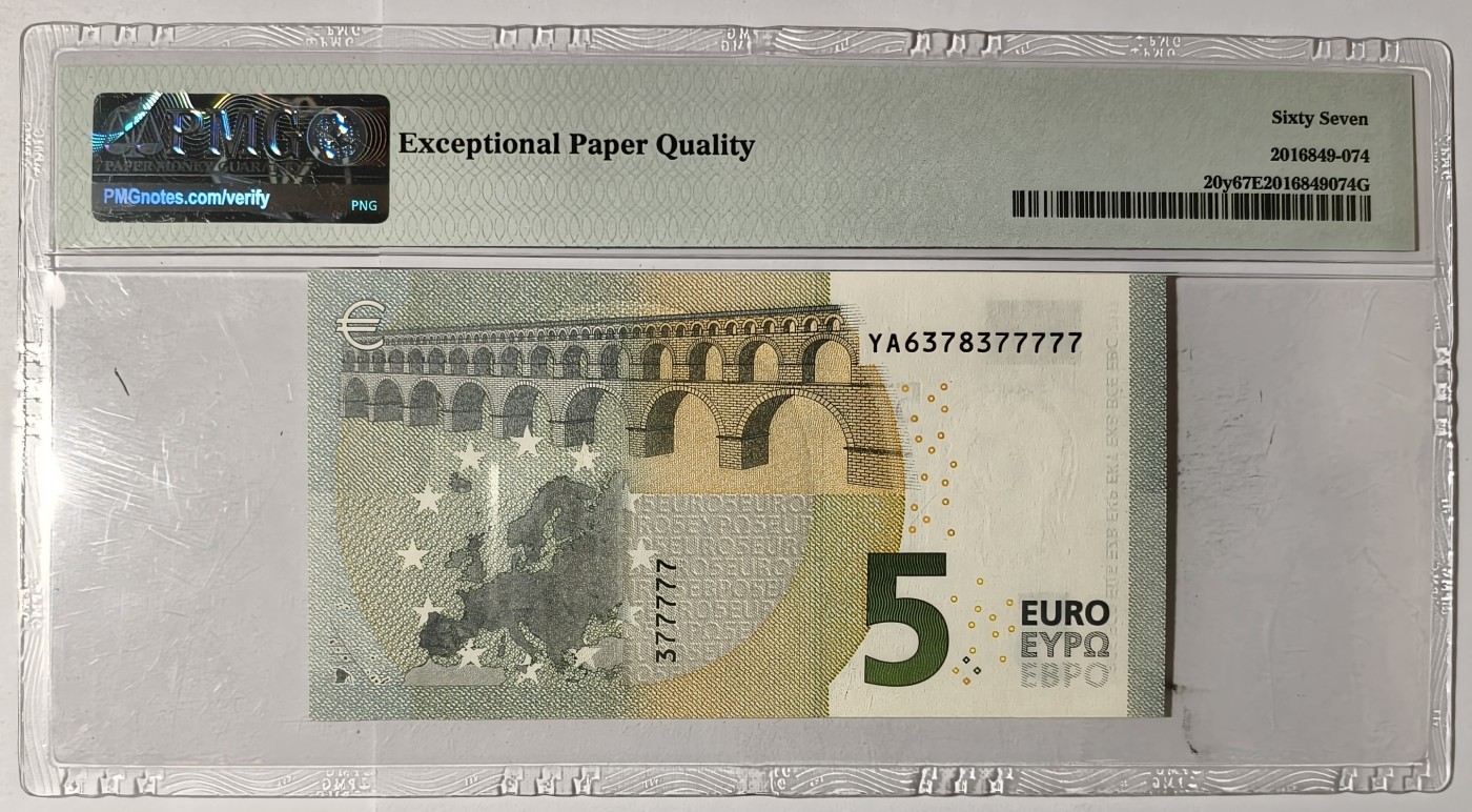 紫瑗钱币——第341期拍卖——纸币场 【PMG 67EPQ  老虎号7】希腊 2013年  加尔桥  5欧元（P-20y）